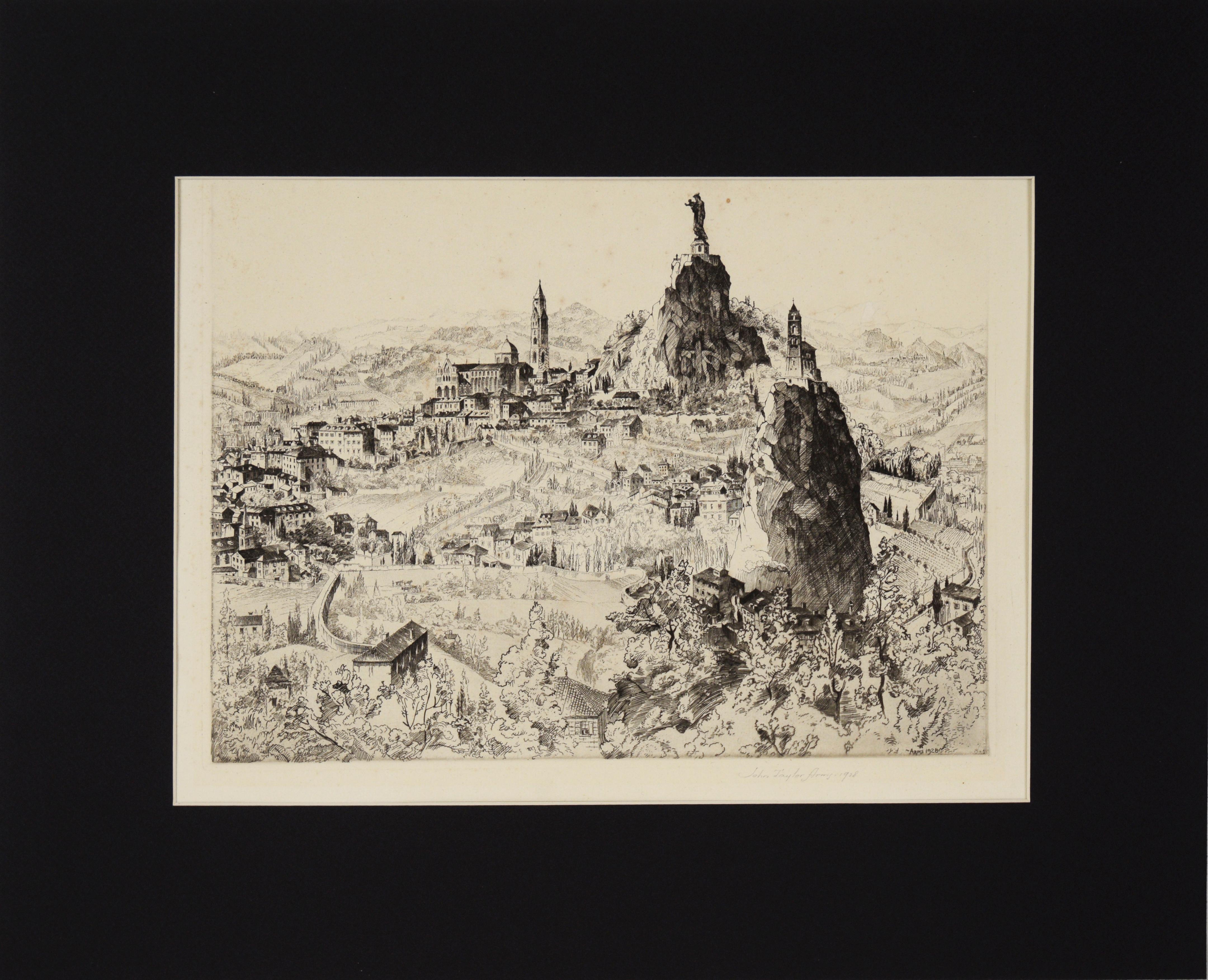 Landscape Print de John Taylor Arms - Grabado antiguo - Catedral de Notre Dame y Capilla de San Michel, 1928