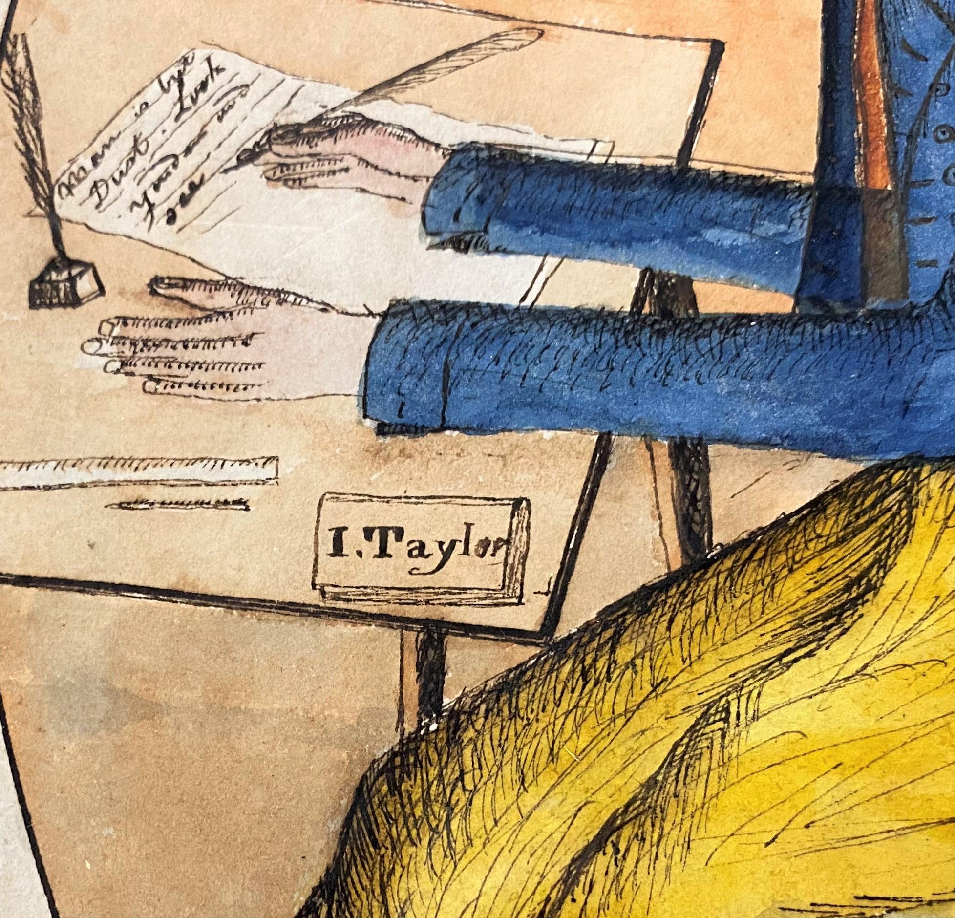 Selbstporträt mit Stift und Aquarellfarbe von John Taylor, Albany NY, um 1805-06 im Zustand „Gut“ im Angebot in Milford, NH
