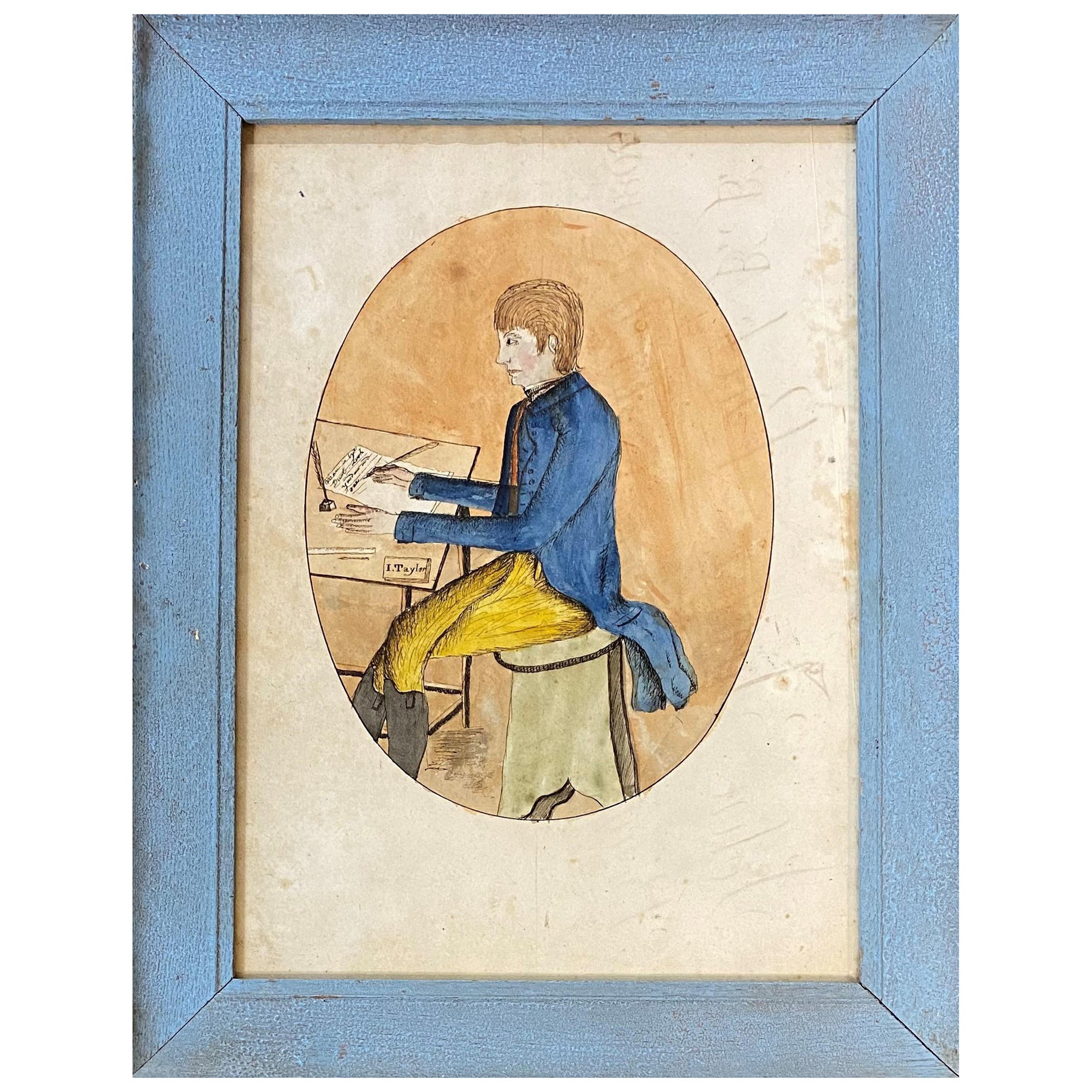 John Taylor, autoportrait à l'aquarelle et stylo, Albany, NY, vers 1805-06