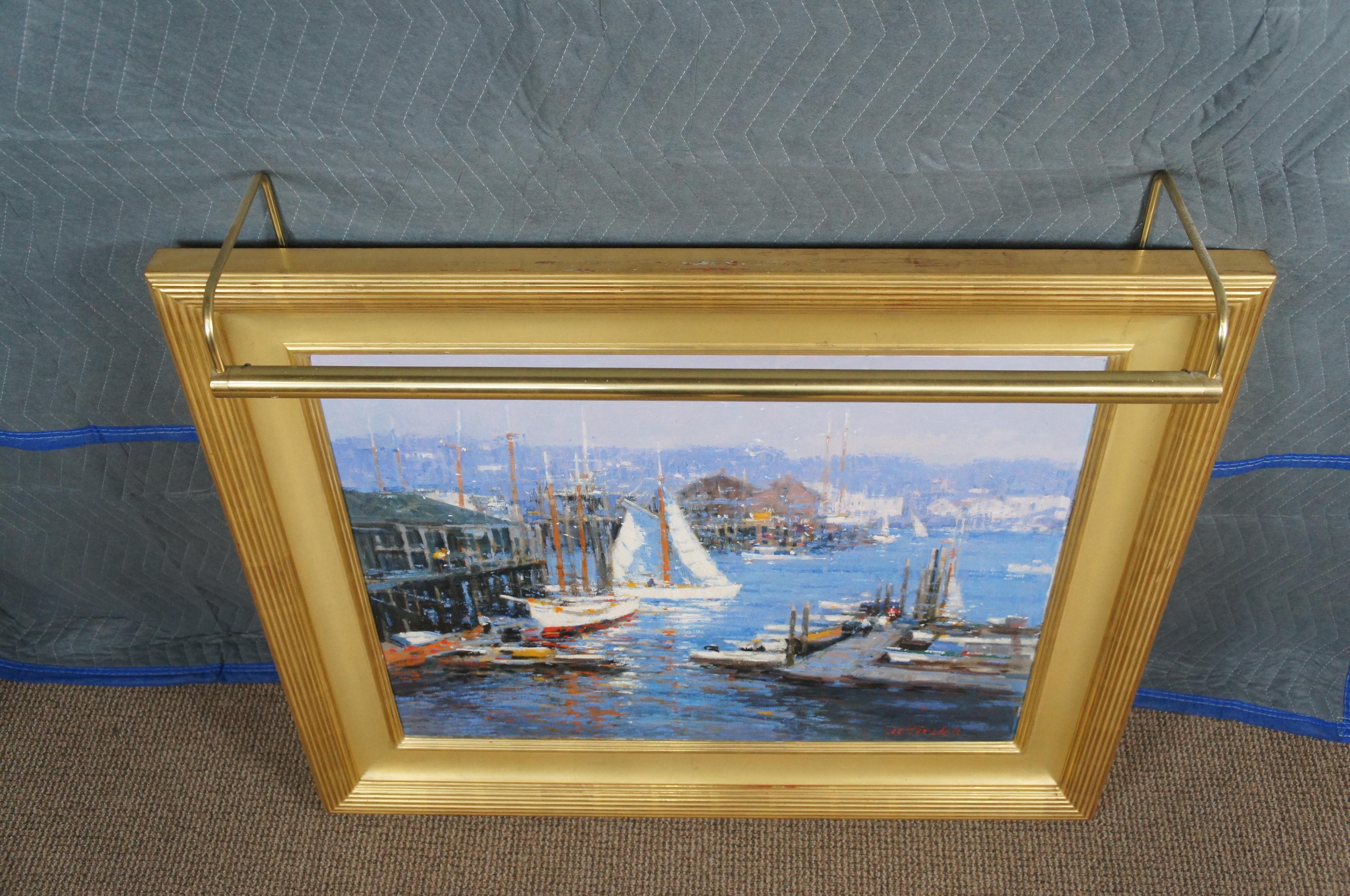John Terelak Impressionist Oil Painting Dock Sailboats Gloucester Harbor  4