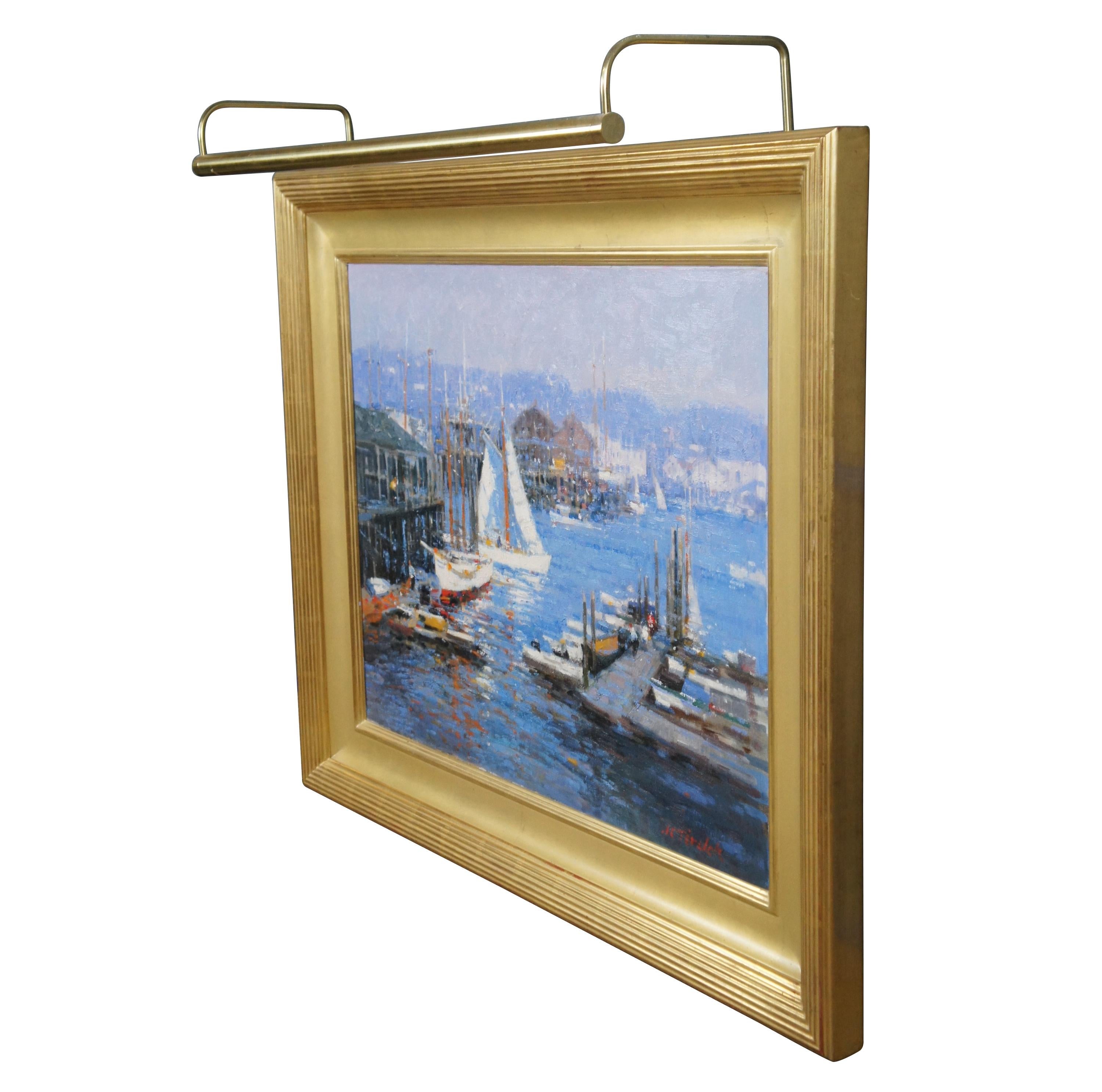 Expressionist John Terelak Impressionist Oil Painting Dock Sailboats Gloucester Harbor 