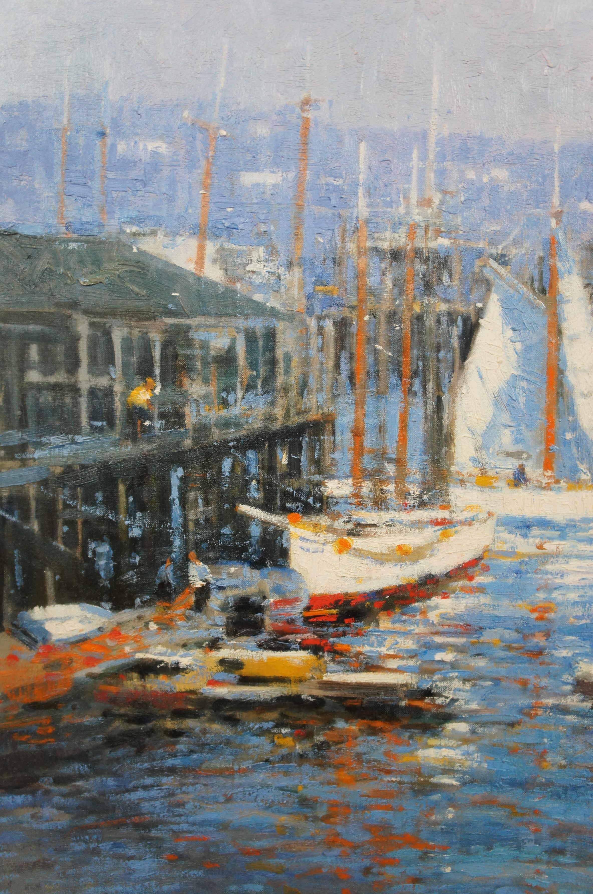 Canvas John Terelak Impressionist Oil Painting Dock Sailboats Gloucester Harbor 