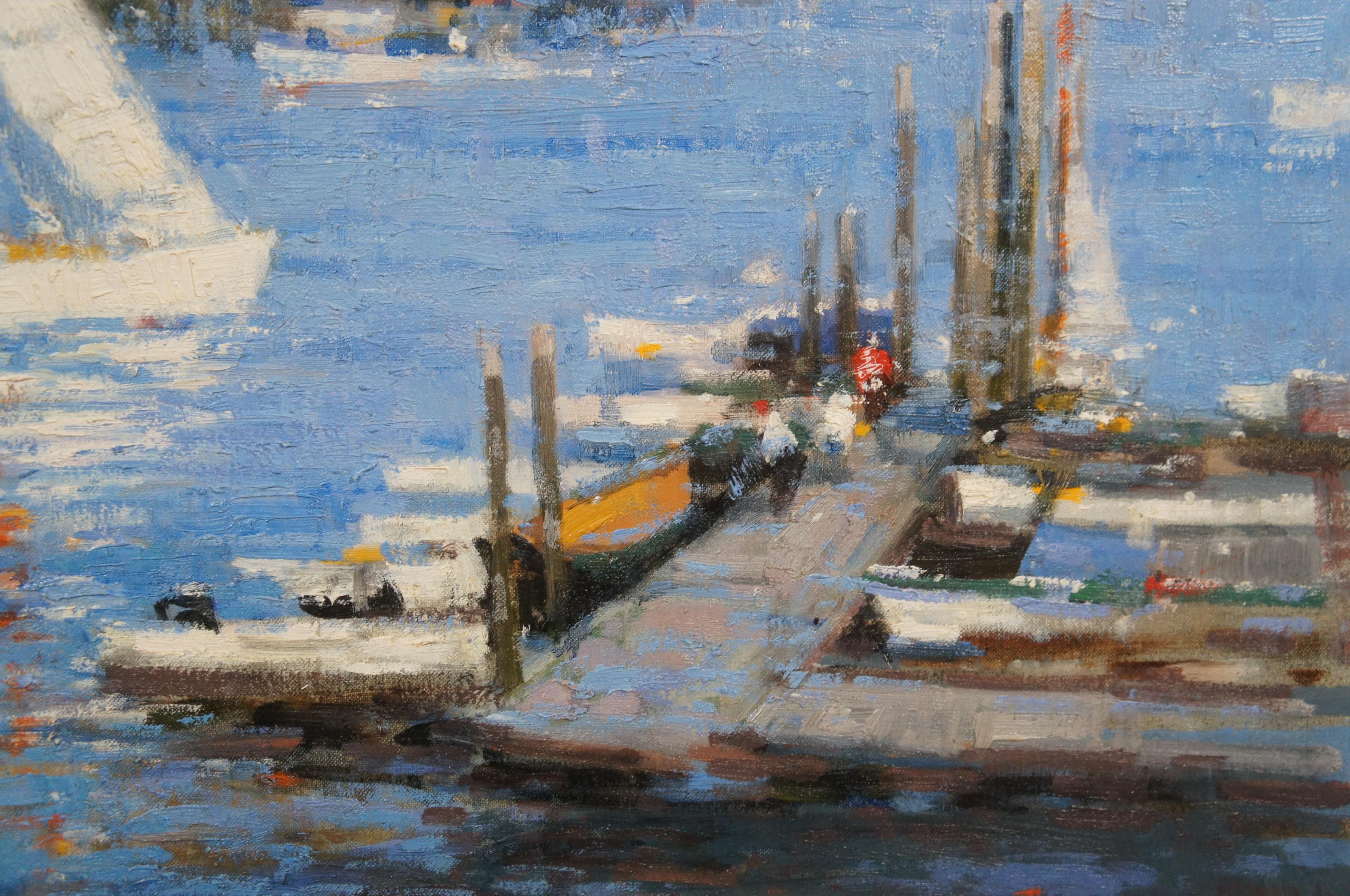 John Terelak Impressionist Oil Painting Dock Sailboats Gloucester Harbor  2
