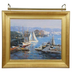 John Terelak Impressionist Oil Painting Dock Sailboats Gloucester Harbor 