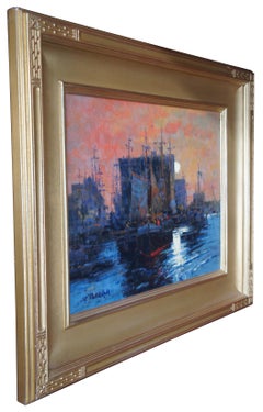 John Terelak, Mackerel Seiners Impressionist Seascape Oil Painting Boats Harbor