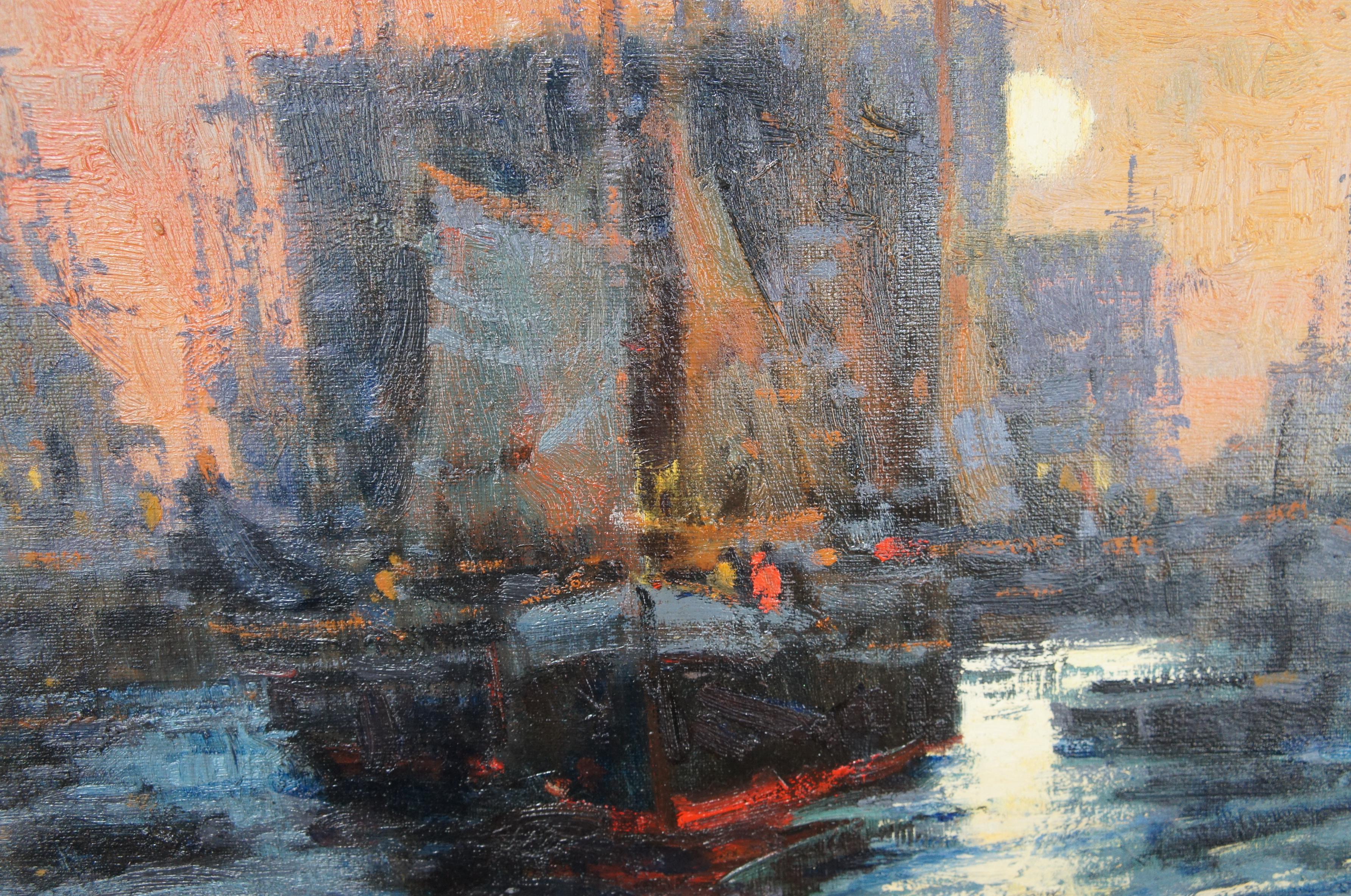 John Terelak, Mackerel Seiners Impressionist Seascape Oil Painting Boats Harbor 3