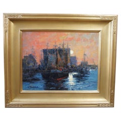 John Terelak, Mackerel Seiners Impressionist Seascape Oil Painting Boats Harbor