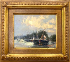 "Gloucester Harbor" Impressionistische Segelboote auf dem Wasser Ölgemälde auf Karton