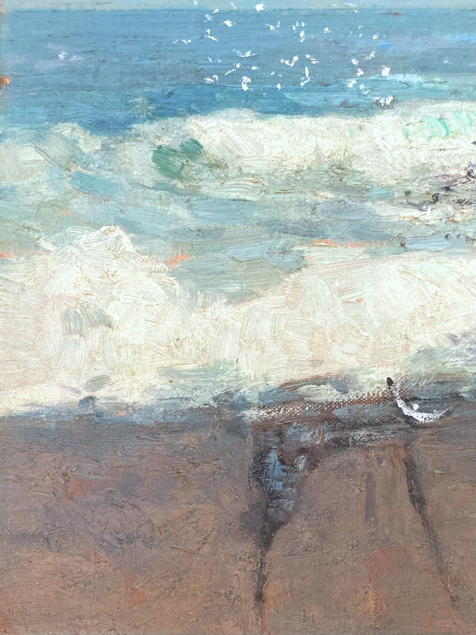 Una representación verdaderamente magistral de las Olas rompiendo junto a las rocas en Loblolly Cover en Rockport Massachusetts. La escena de las gaviotas volando por el agua mientras las olas rompen crea una vista impresionante. La brillante escena