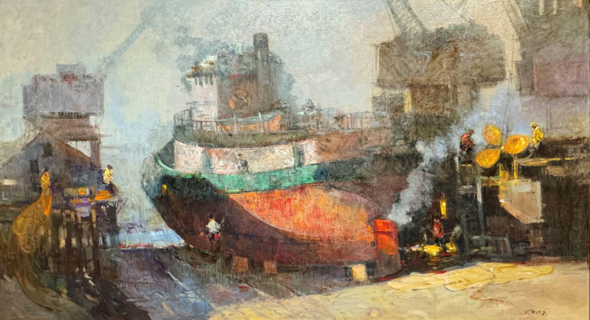Figurative Painting di John Terelak - Rimorchiatore in riparazione