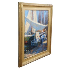 John Terelak 'Upland Game' Impressionist Oil Painting Dock Sailboats Harbor