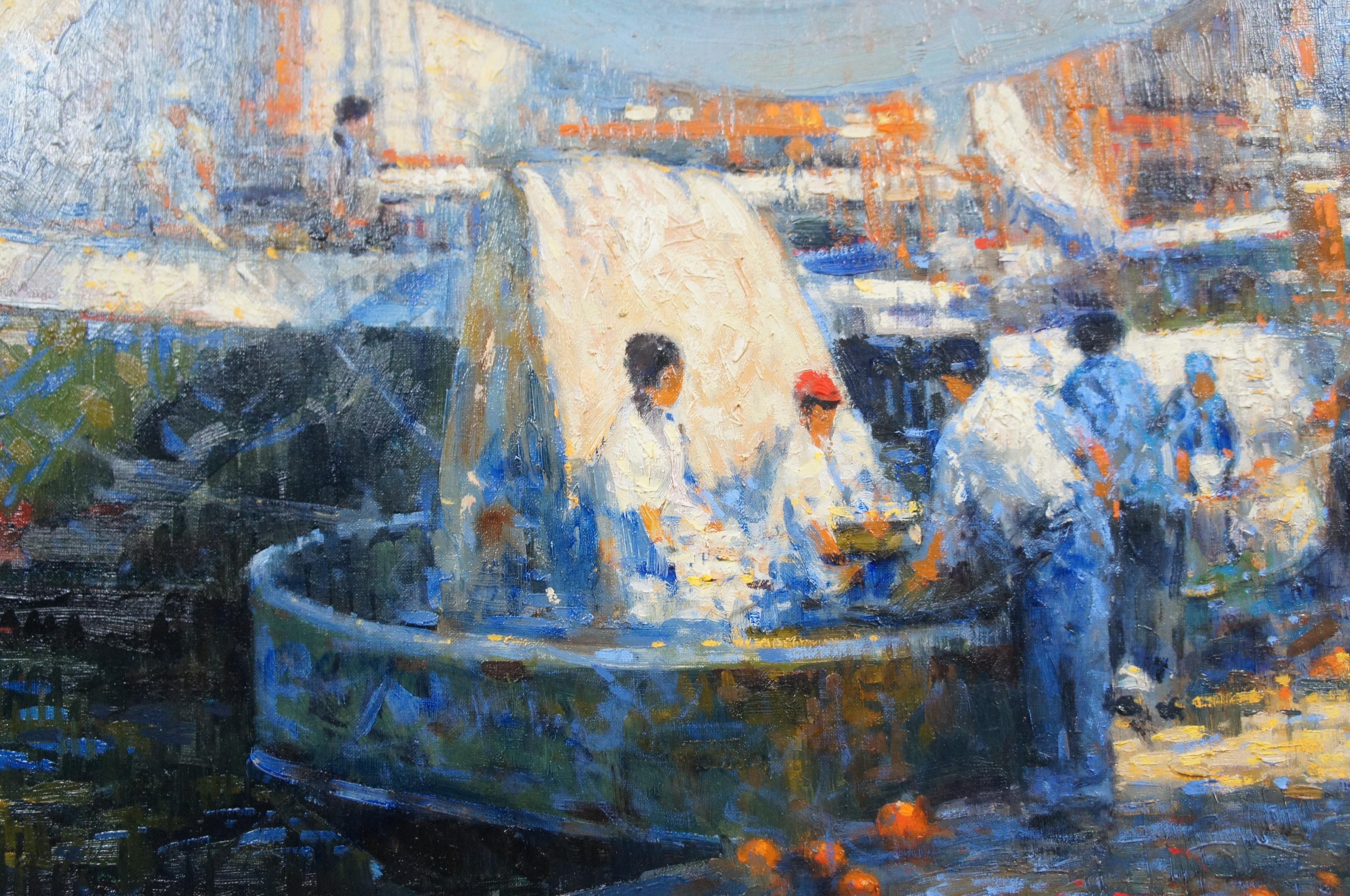 20th Century John Terelak 'Upland Game' Impressionist Oil Painting Dock Sailboats Harbor