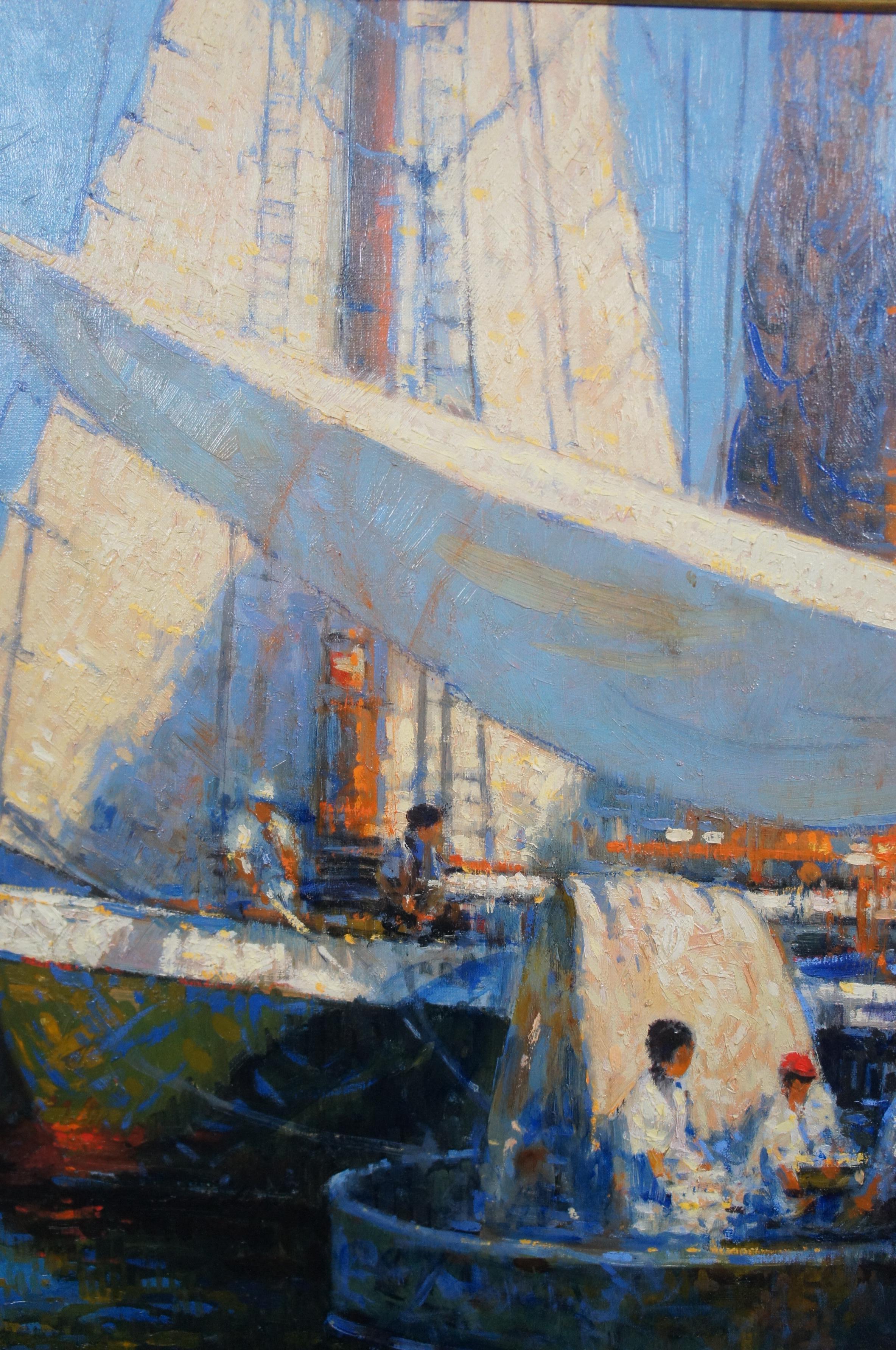 John Terelak 'Upland Game' Impressionist Oil Painting Dock Sailboats Harbor 1