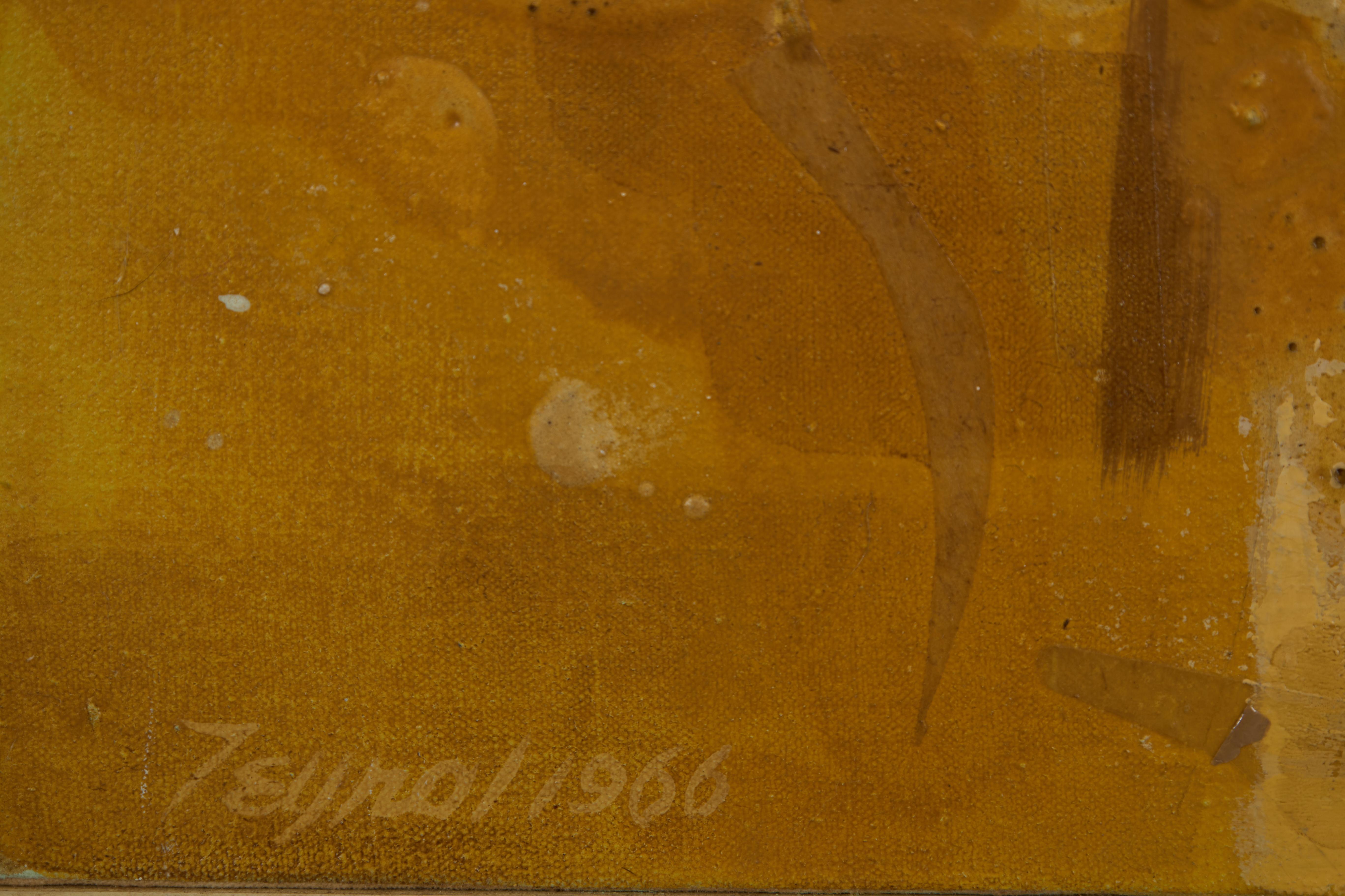 Templo Egeo, Paisaje Surrealista Distópico, Artista de la Escuela de Cleveland - Figurative Painting Marrón de John Teyral