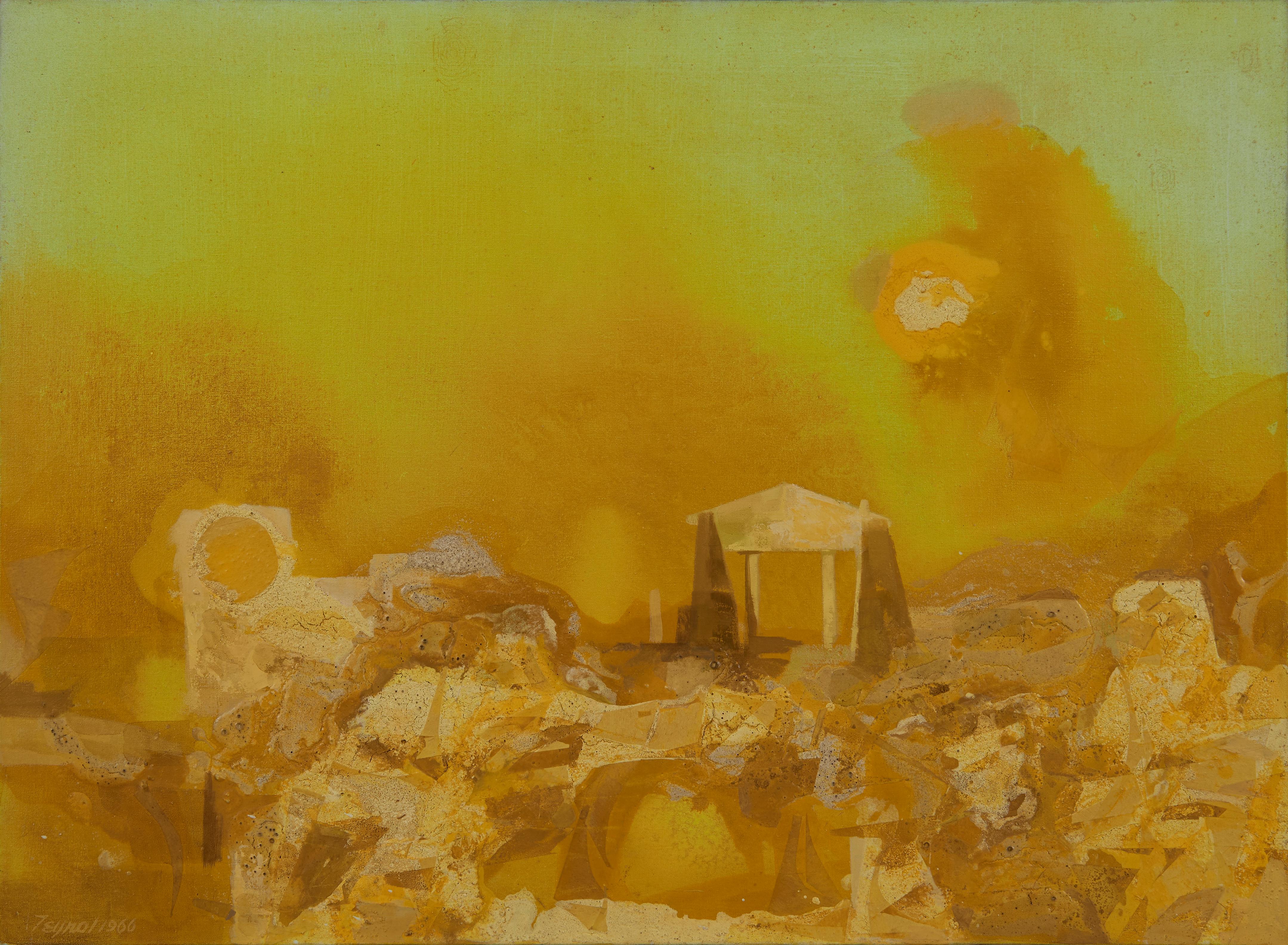 Figurative Painting de John Teyral - Templo Egeo, Paisaje Surrealista Distópico, Artista de la Escuela de Cleveland