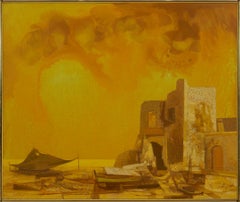 Fishing Village, Sicily, Dystopian Surrealist Landscape, Cleveland School Artist