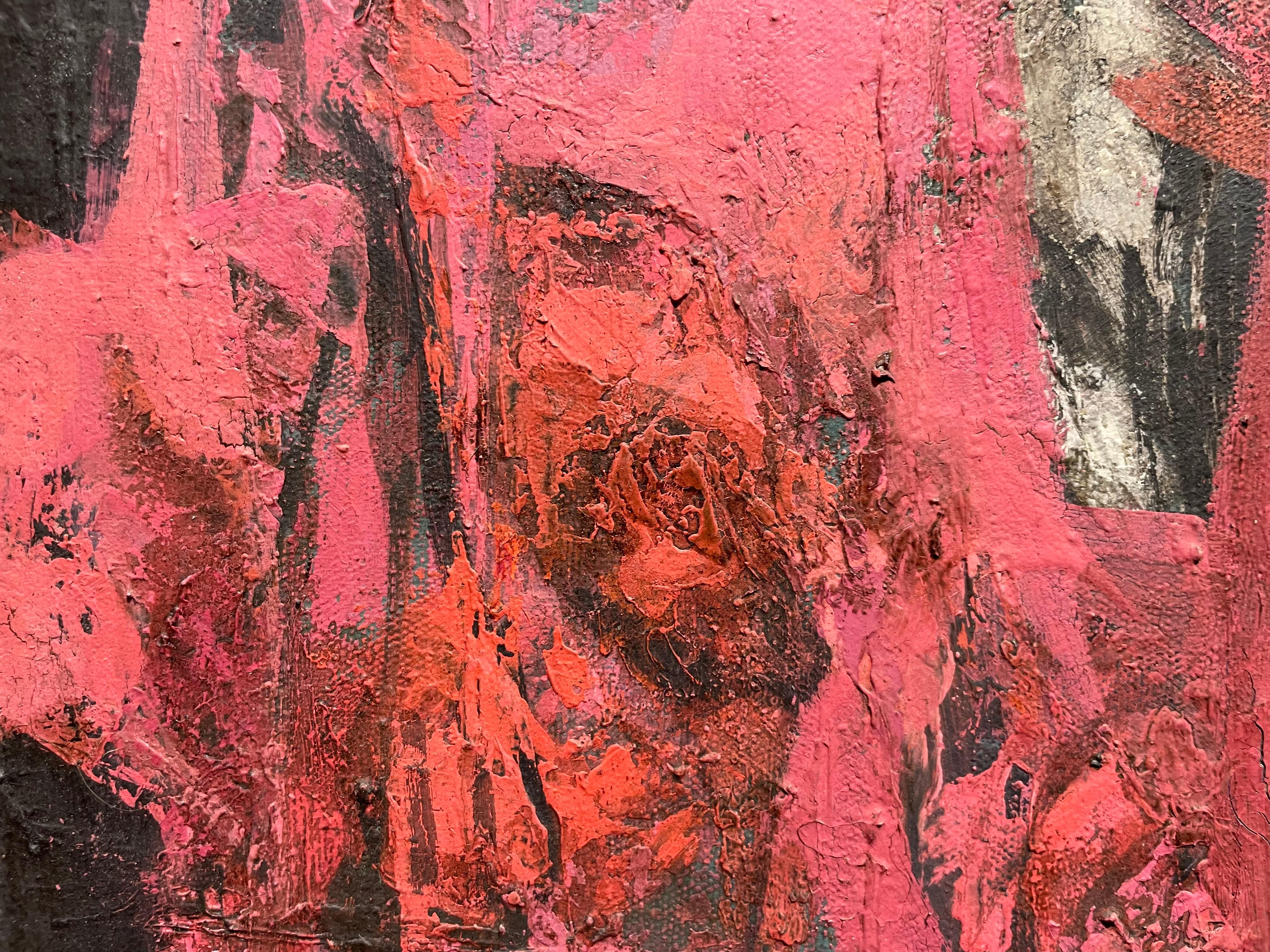 Pink & Black Abstract Painting by Cleveland School Artist For Sale 9