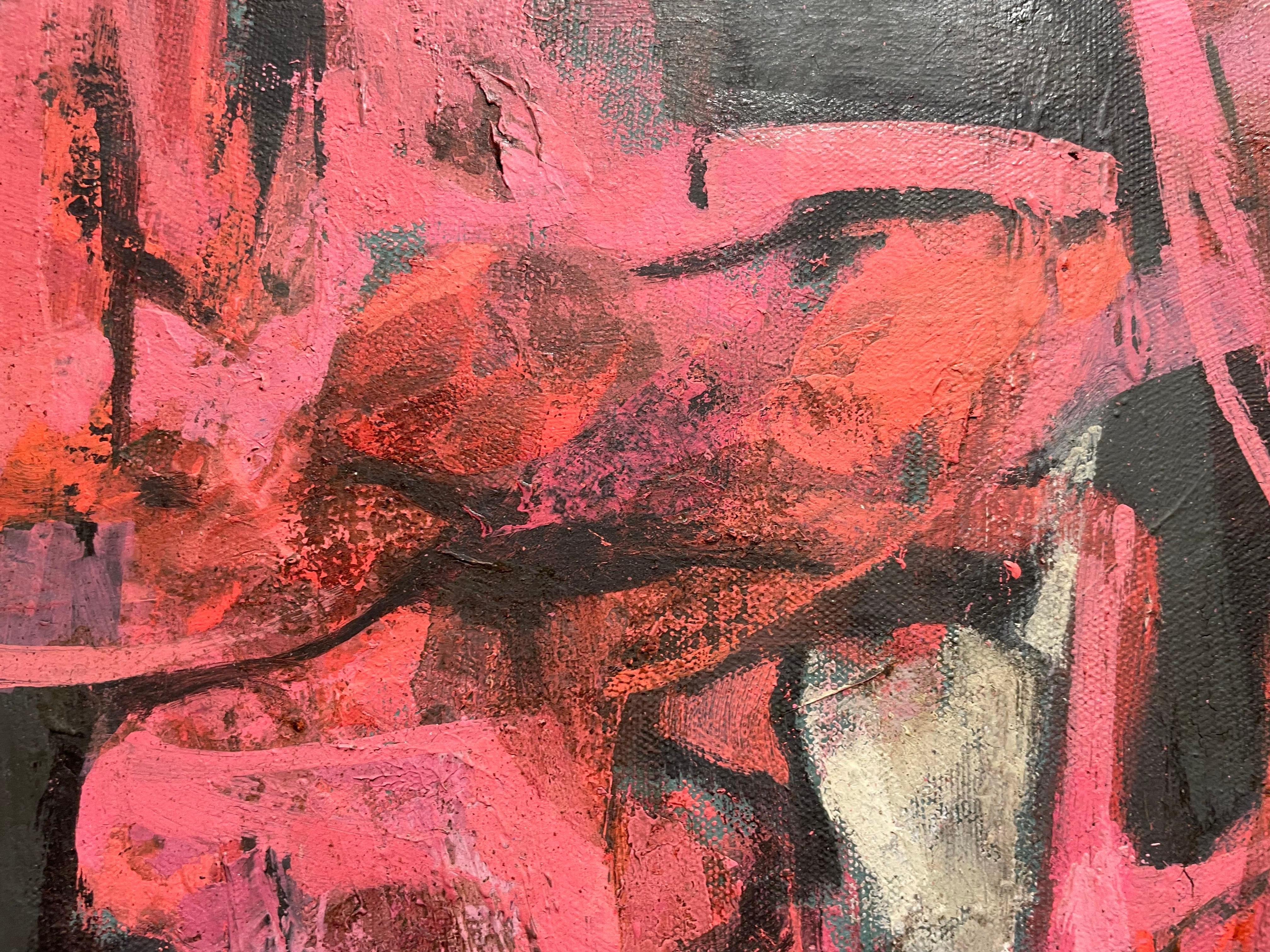 Pink & Black Abstract Painting by Cleveland School Artist For Sale 10