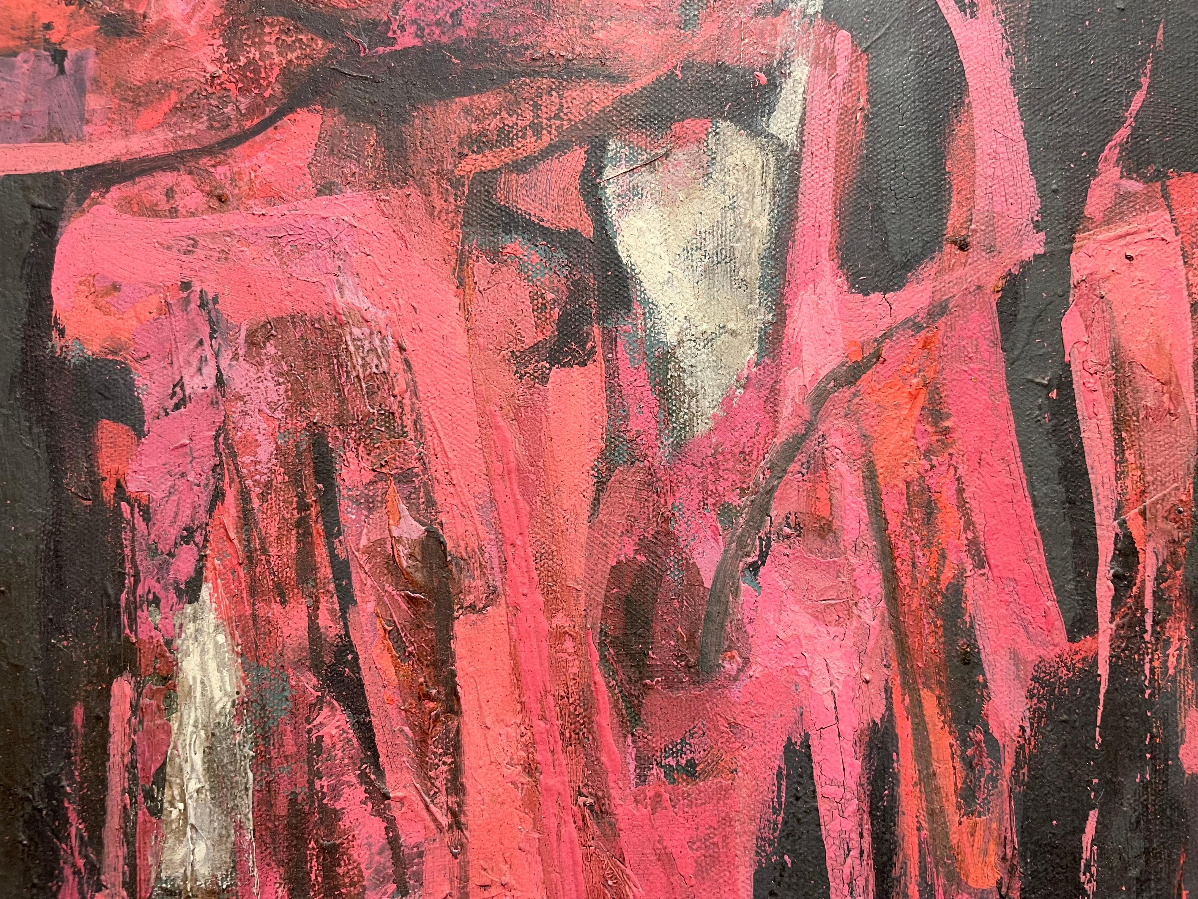 Pink & Black Abstract Painting by Cleveland School Artist For Sale 11