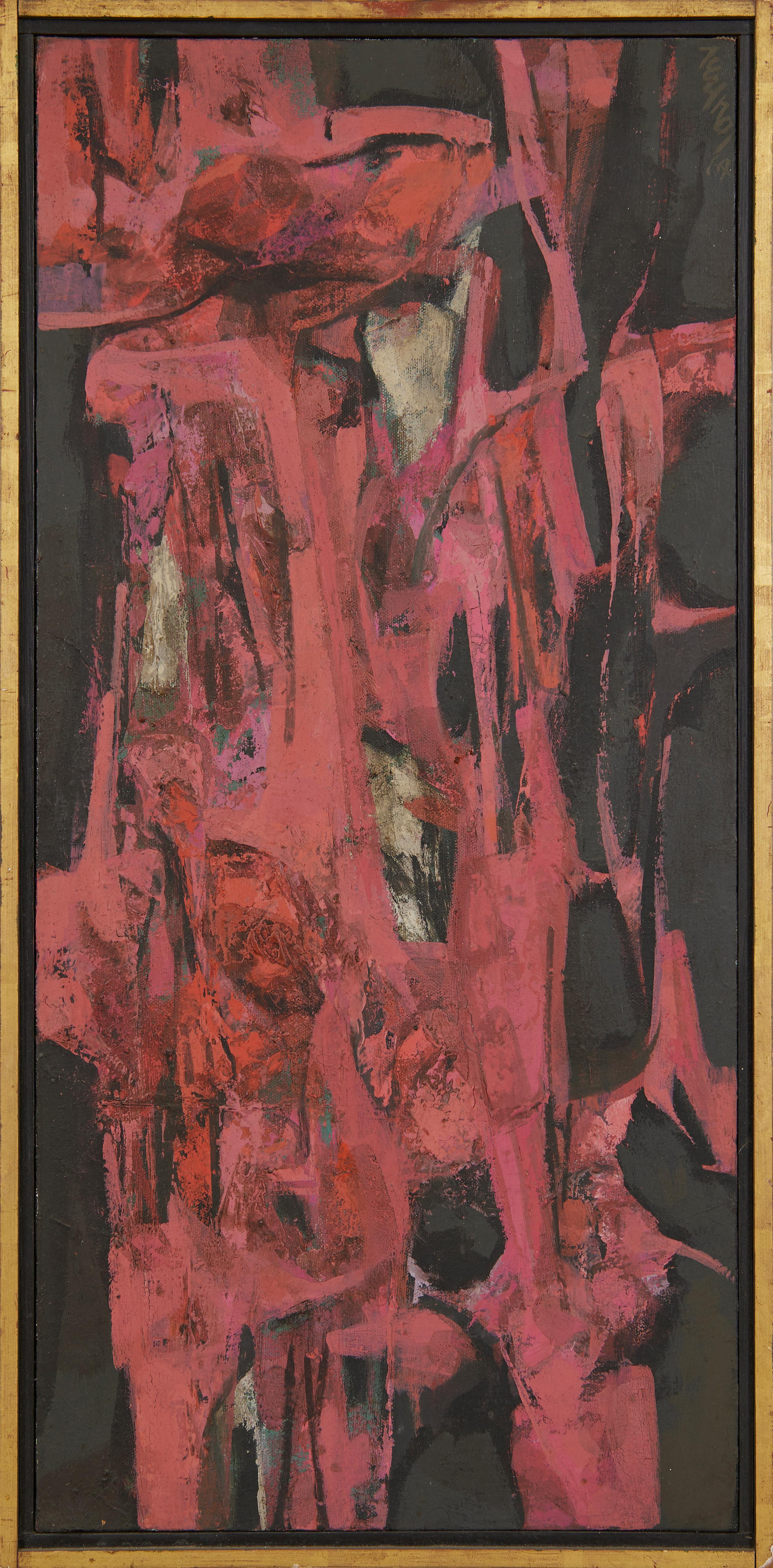 Pink & Black Abstract Painting by Cleveland School Artist For Sale 1