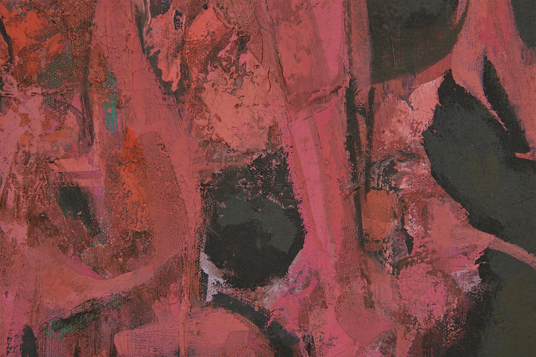 Pink & Black Abstract Painting by Cleveland School Artist For Sale 3