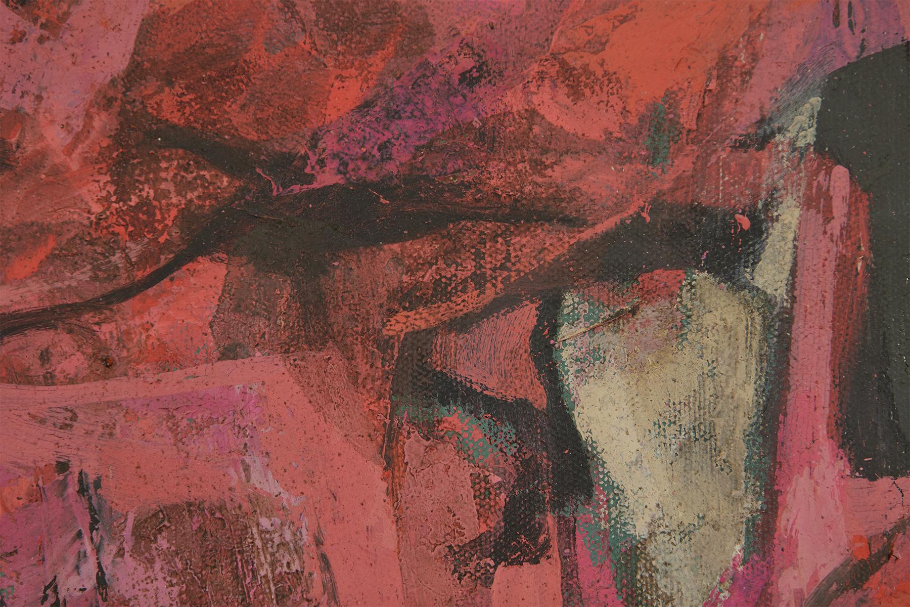 Pink & Black Abstract Painting by Cleveland School Artist For Sale 5