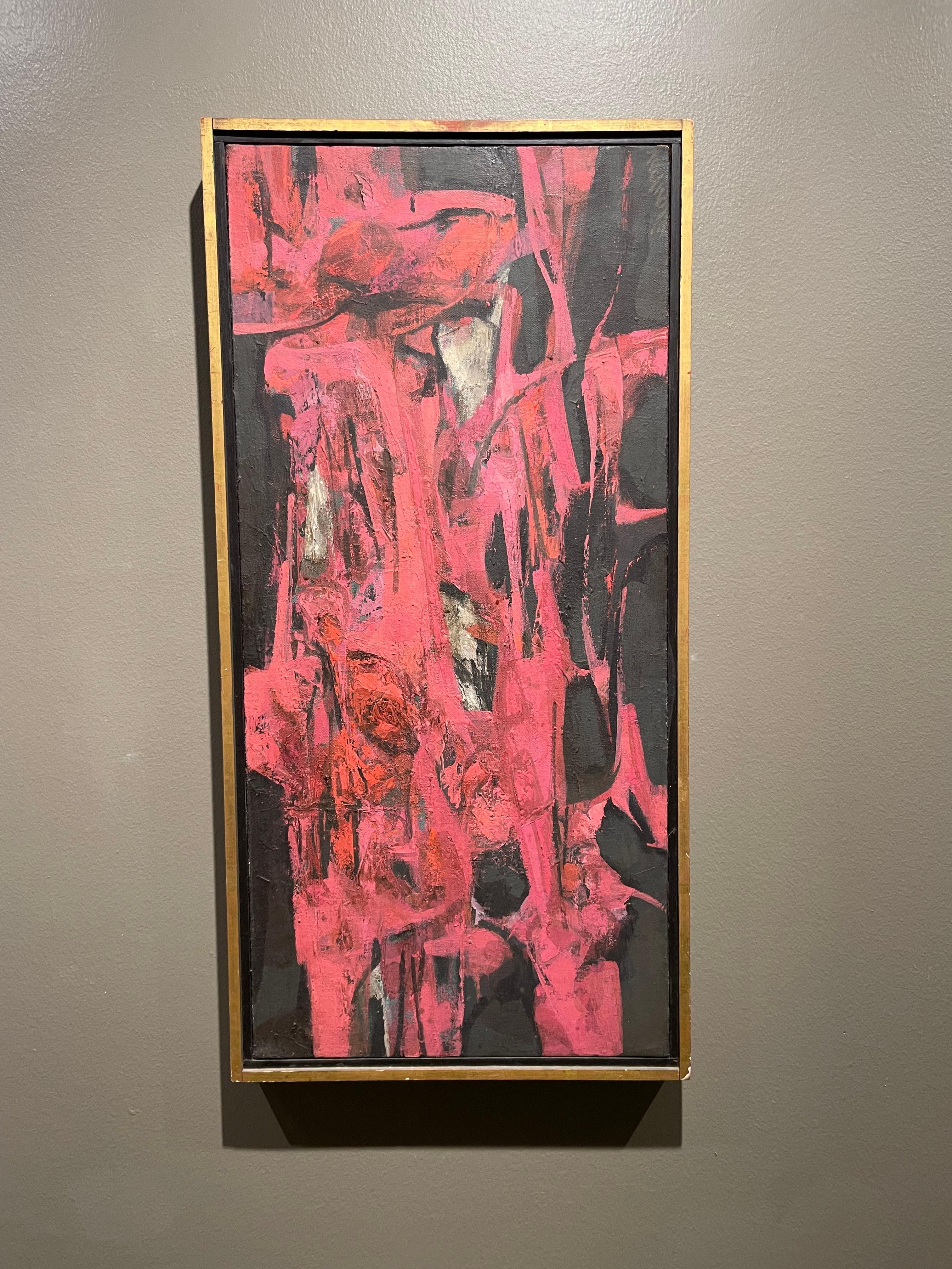 Pink & Black Abstract Painting by Cleveland School Artist For Sale 6