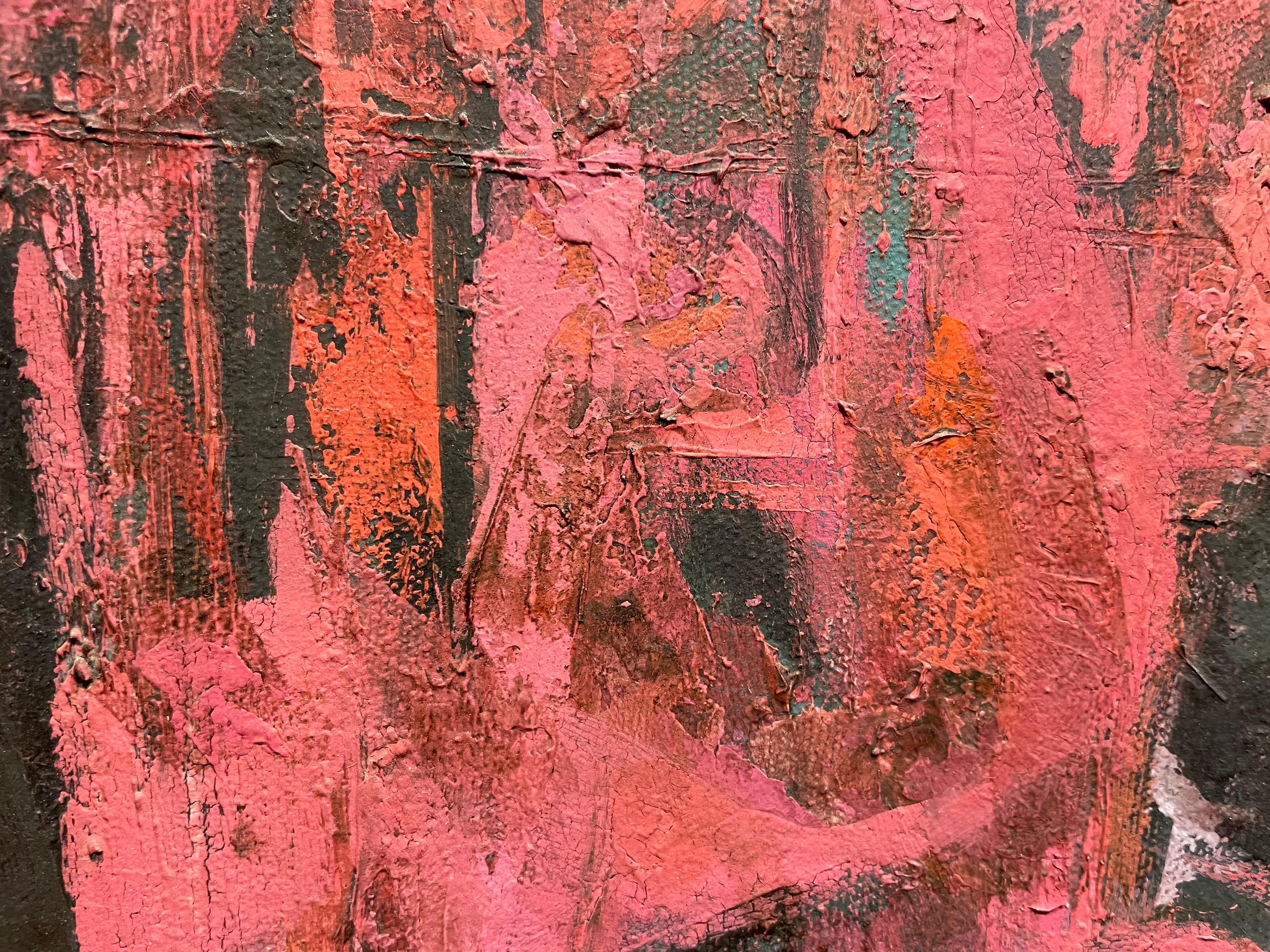 Pink & Black Abstract Painting by Cleveland School Artist For Sale 8