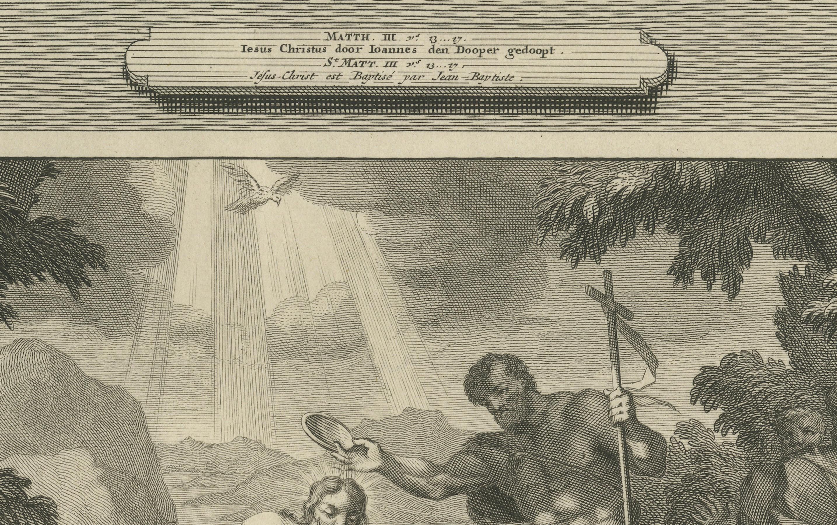 Johannes der Täufer und die Taufe Christi - Pieter Mortier Kupferstich, ca.1700 im Zustand „Gut“ im Angebot in Langweer, NL