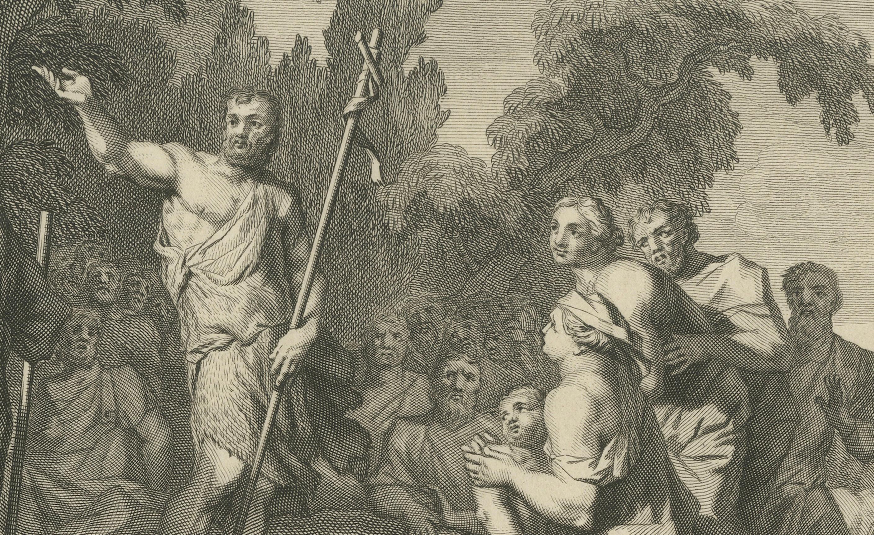 Johannes der Täufer und die Taufe Christi - Pieter Mortier Kupferstich, ca.1700 (Frühes 18. Jahrhundert) im Angebot
