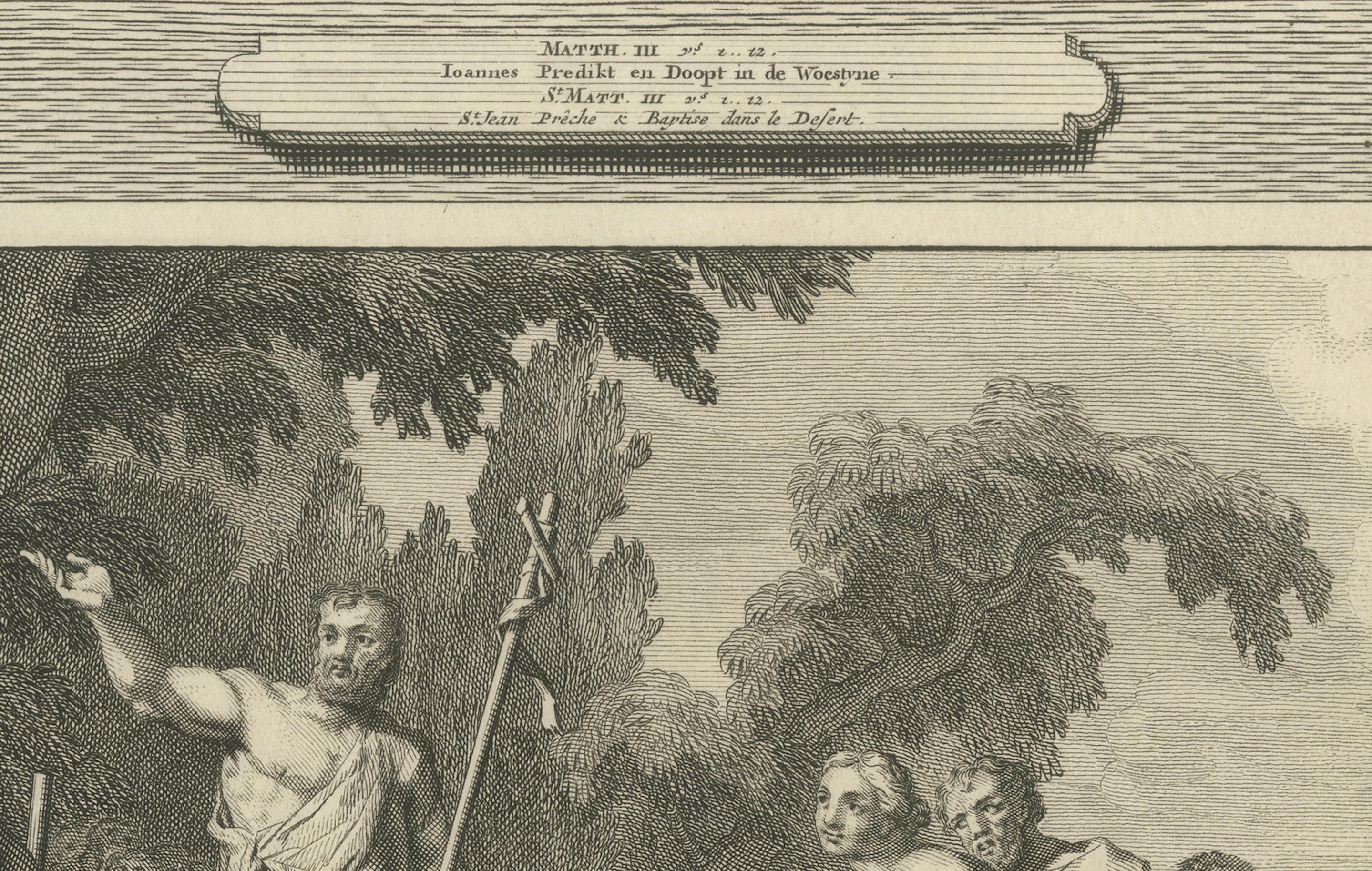Johannes der Täufer und die Taufe Christi - Pieter Mortier Kupferstich, ca.1700 (Papier) im Angebot