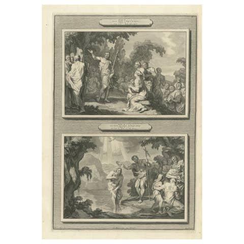 John the Baptist & Baptism of Christ – Pieter Mortier Engraving, ca.1700