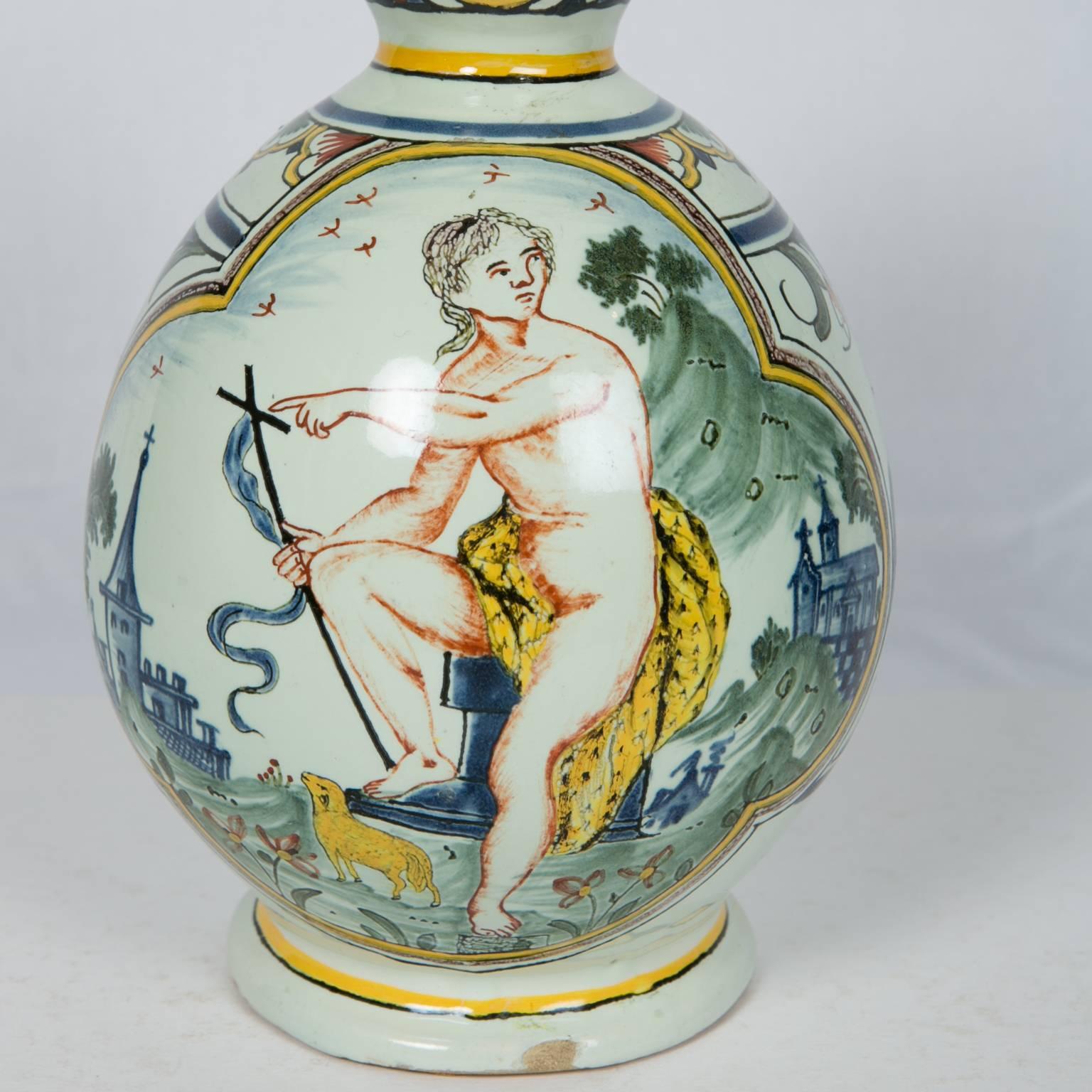 Painted John the Baptist Depicted on a French Faience Pitcher Made circa 1880