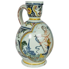 Antique John the Baptist Depicted on a French Faience Pitcher Made circa 1880