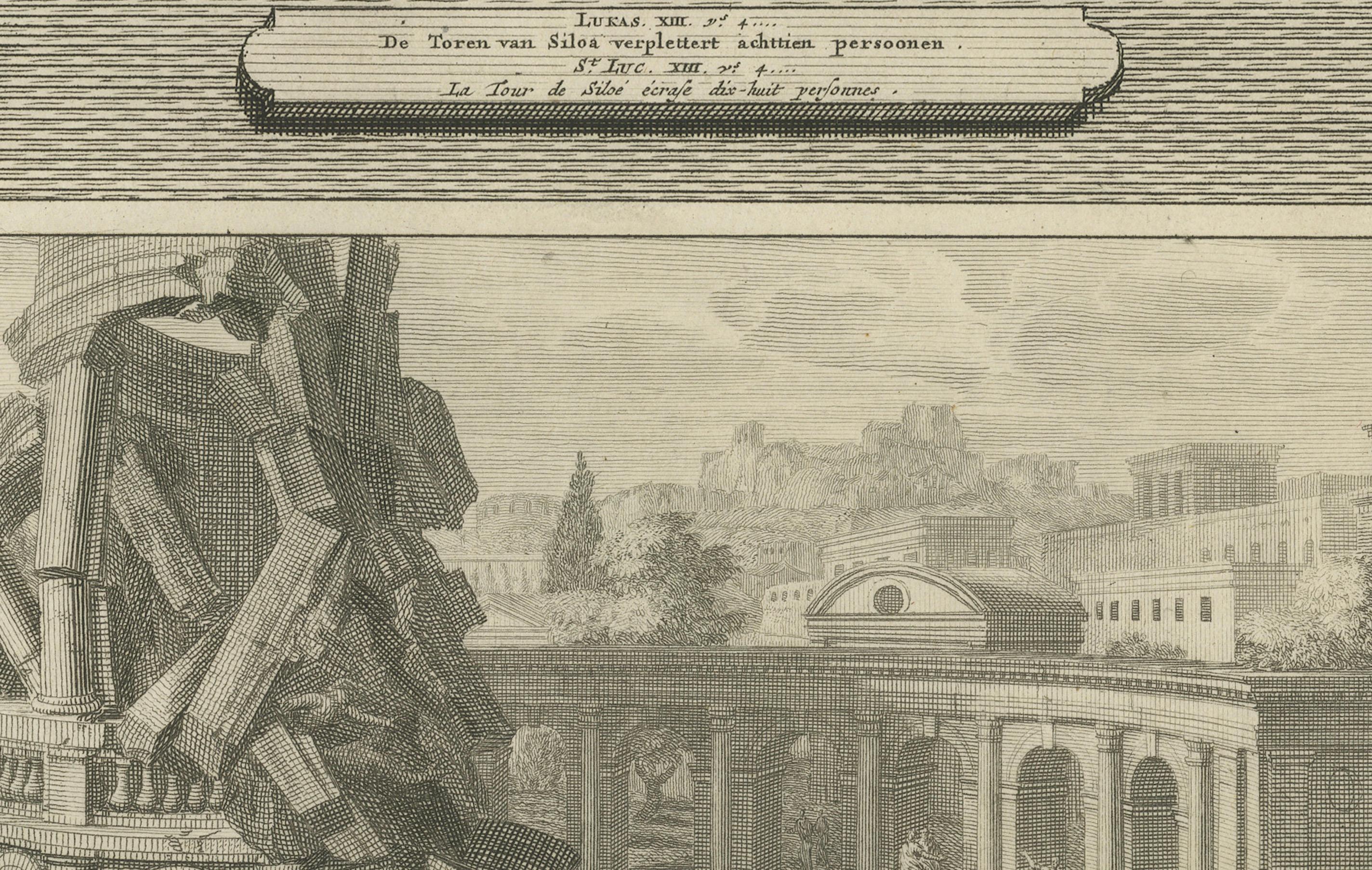 Johannes der Täufer im Gefängnis und der Fall des Turms von Siloam, Pieter Mortier, um 1700 (Niederländisch) im Angebot