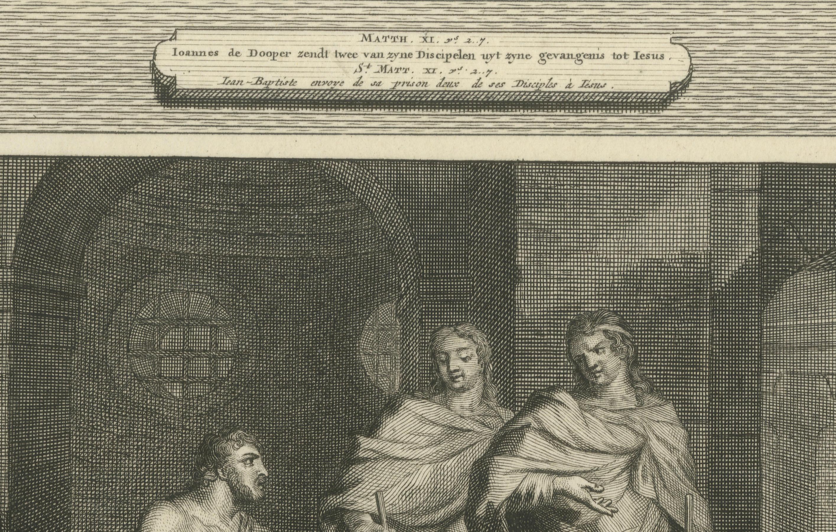 Johannes der Täufer im Gefängnis und der Fall des Turms von Siloam, Pieter Mortier, um 1700 im Zustand „Gut“ im Angebot in Langweer, NL