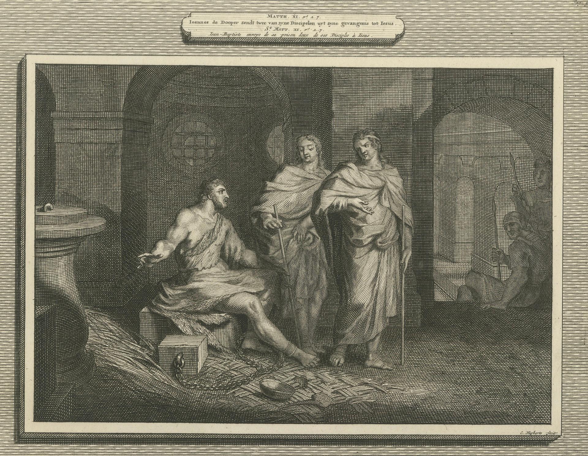Johannes der Täufer im Gefängnis und der Fall des Turms von Siloam, Pieter Mortier, um 1700 im Angebot 2