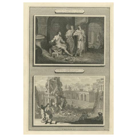 John the Baptist in Prison & Fall of the Tower of Siloam, Pieter Mortier, c.1700