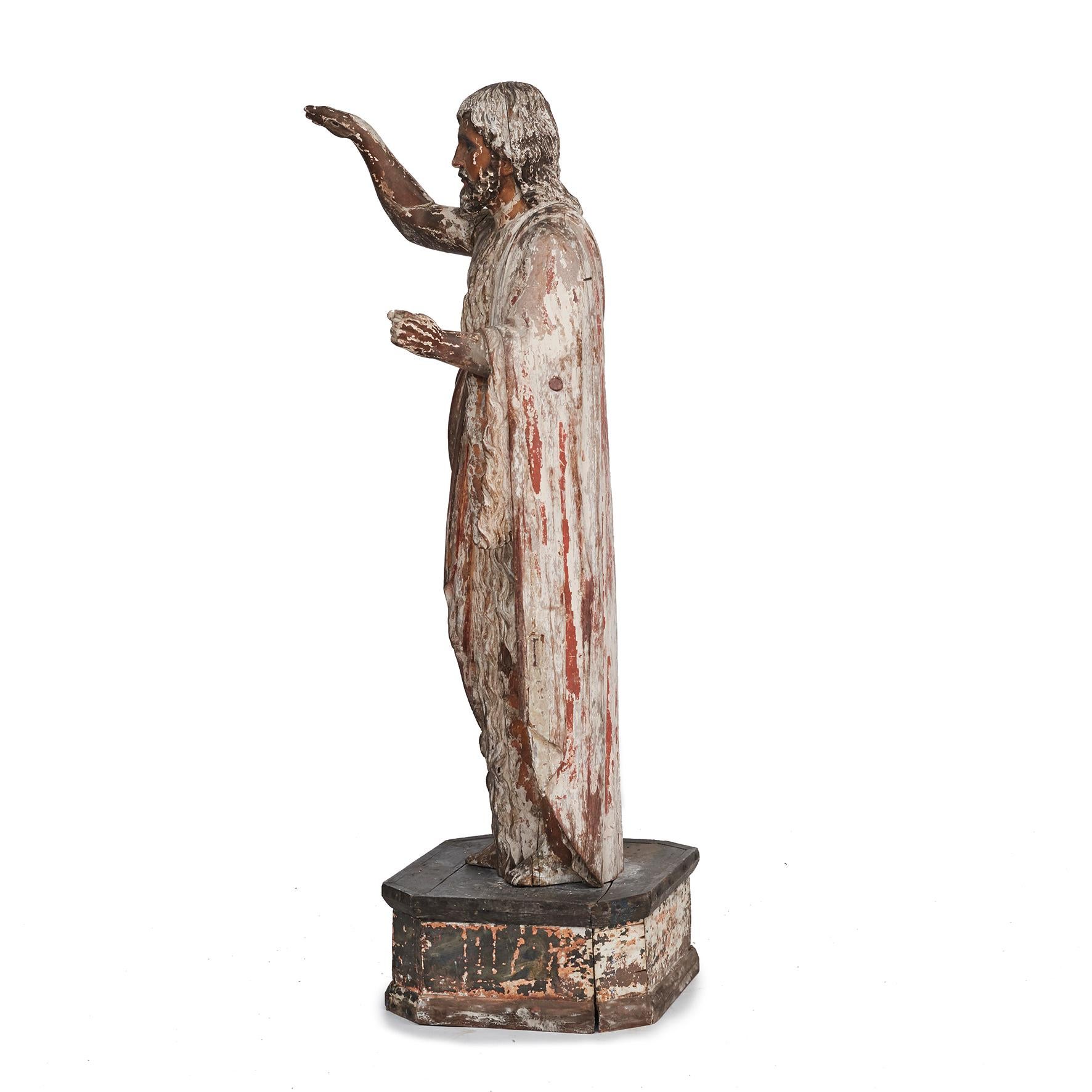 18th Century and Earlier Large Religious Wood Figure 
