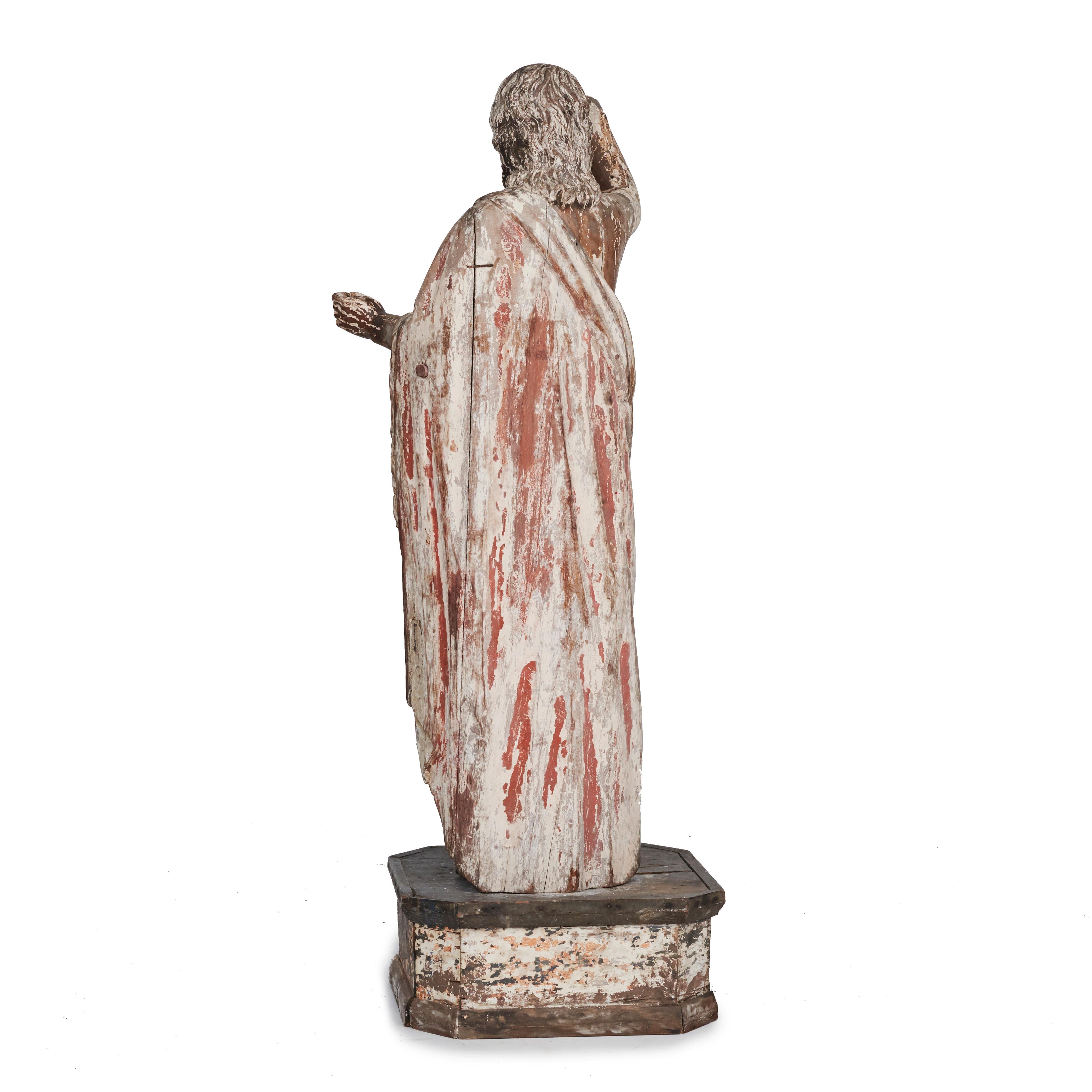 Bois de feuillus Grande figurine religieuse en bois « Jean le Baptiste »  en vente