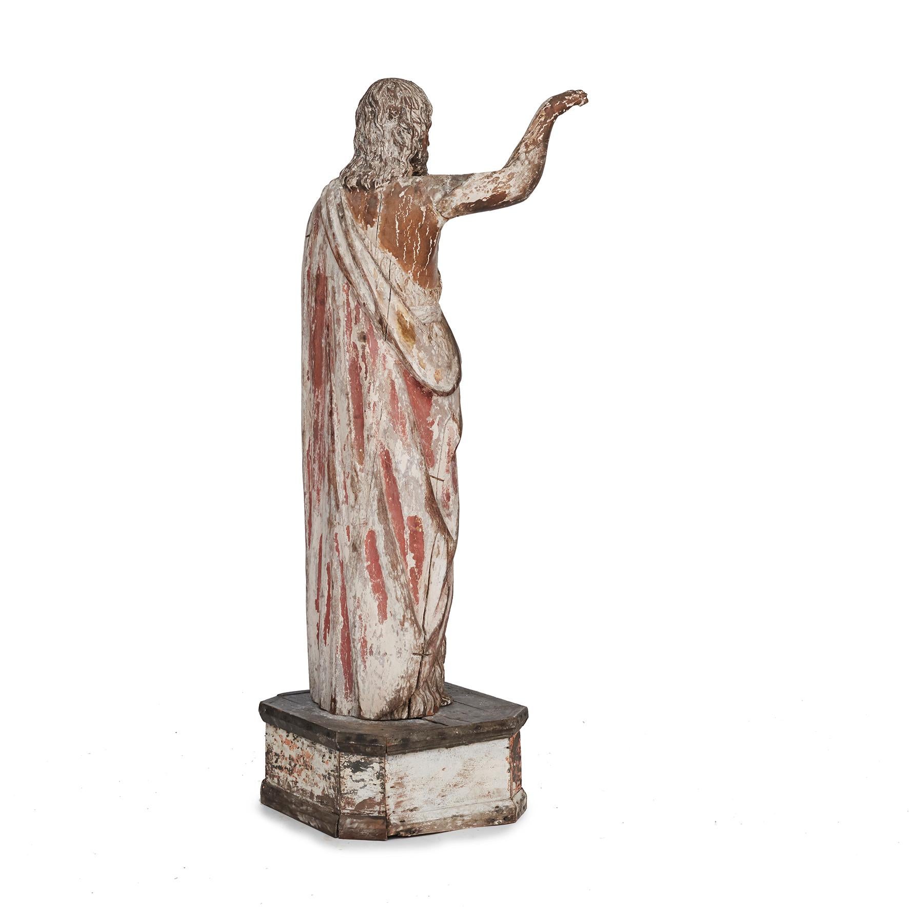 Grande figurine religieuse en bois « Jean le Baptiste »  en vente 1