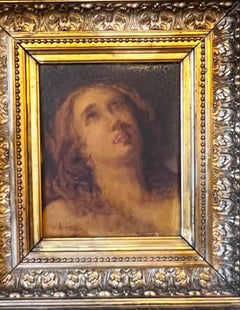 Antique Painting John the Baptist Oil on Wood by Saint-Cyr Anduze 1880