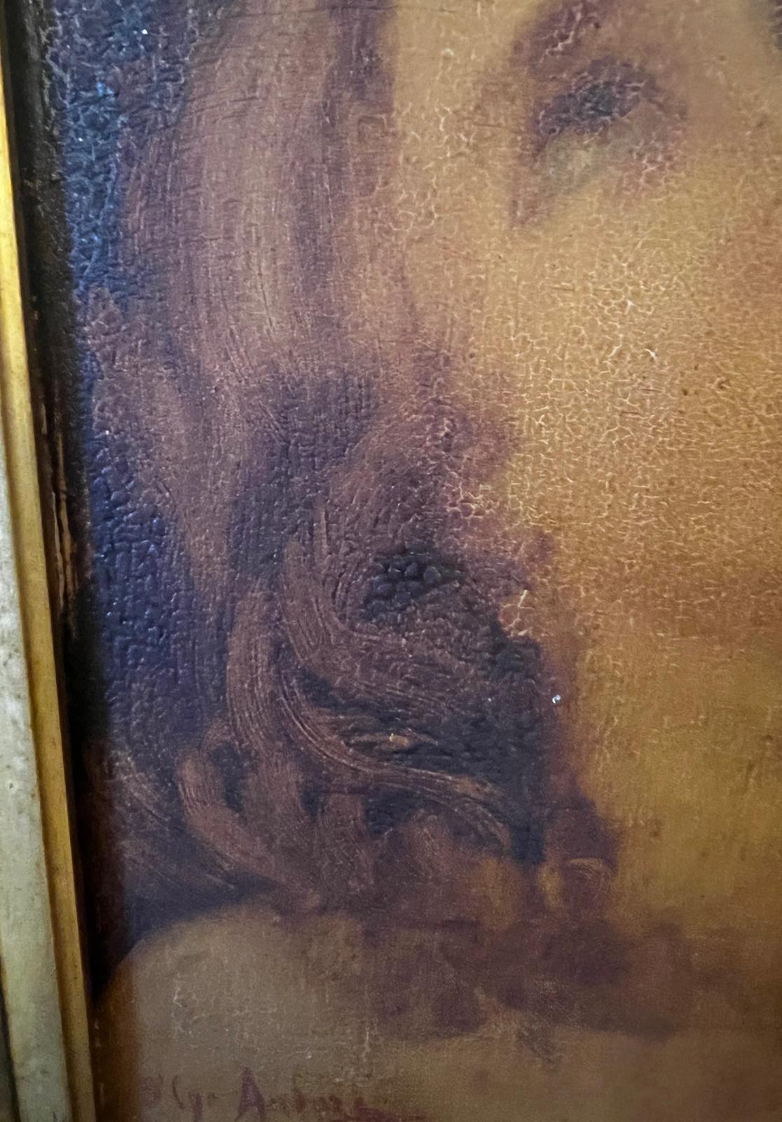 Baroque Antique Painting John the Baptist Oil on Wood by Saint-Cyr Anduze 1880 For Sale
