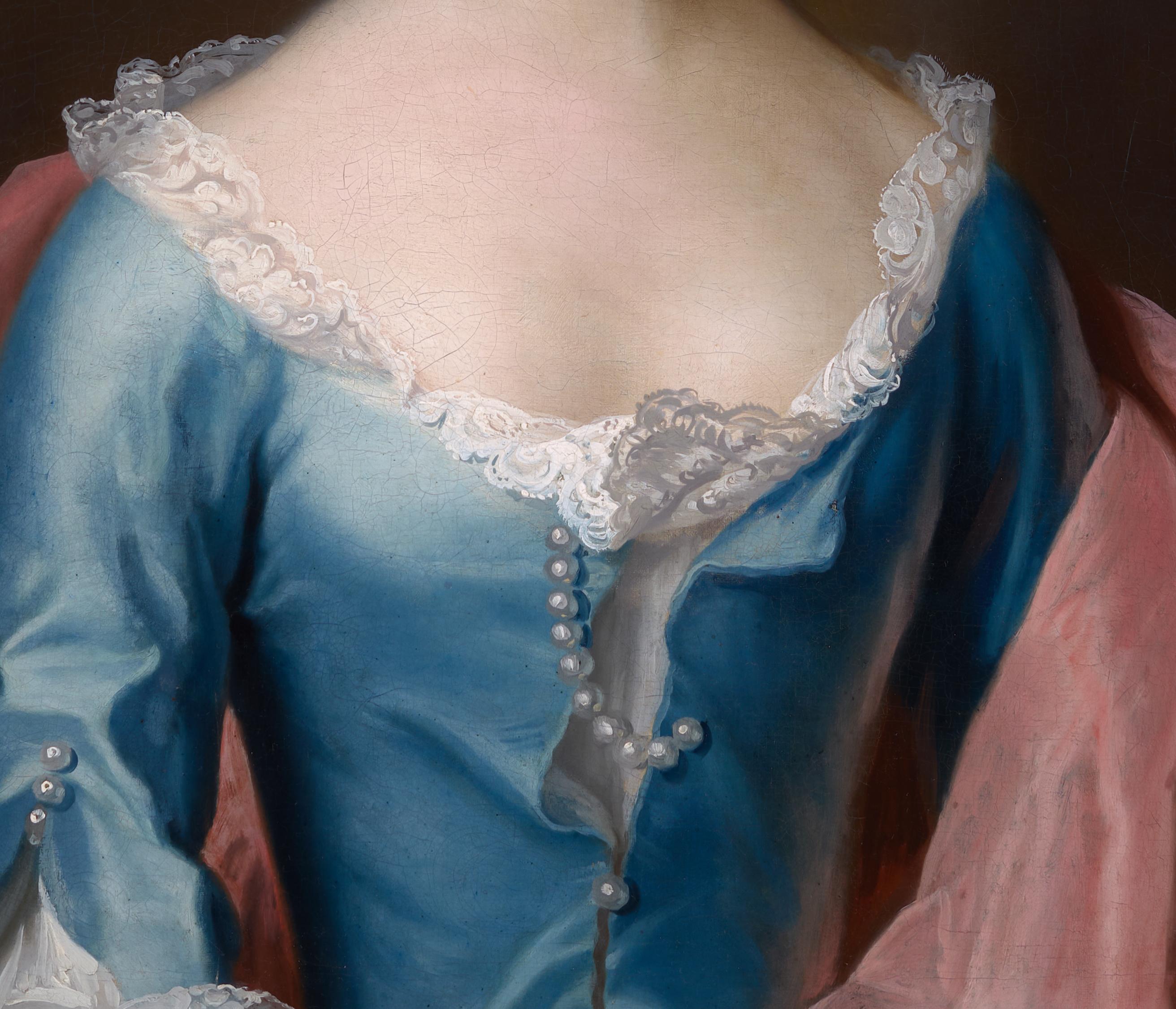 Retrato de una Dama, Dorothy Wood con Vestido Azul c.1750 pintura Marco Fino Tallado 1