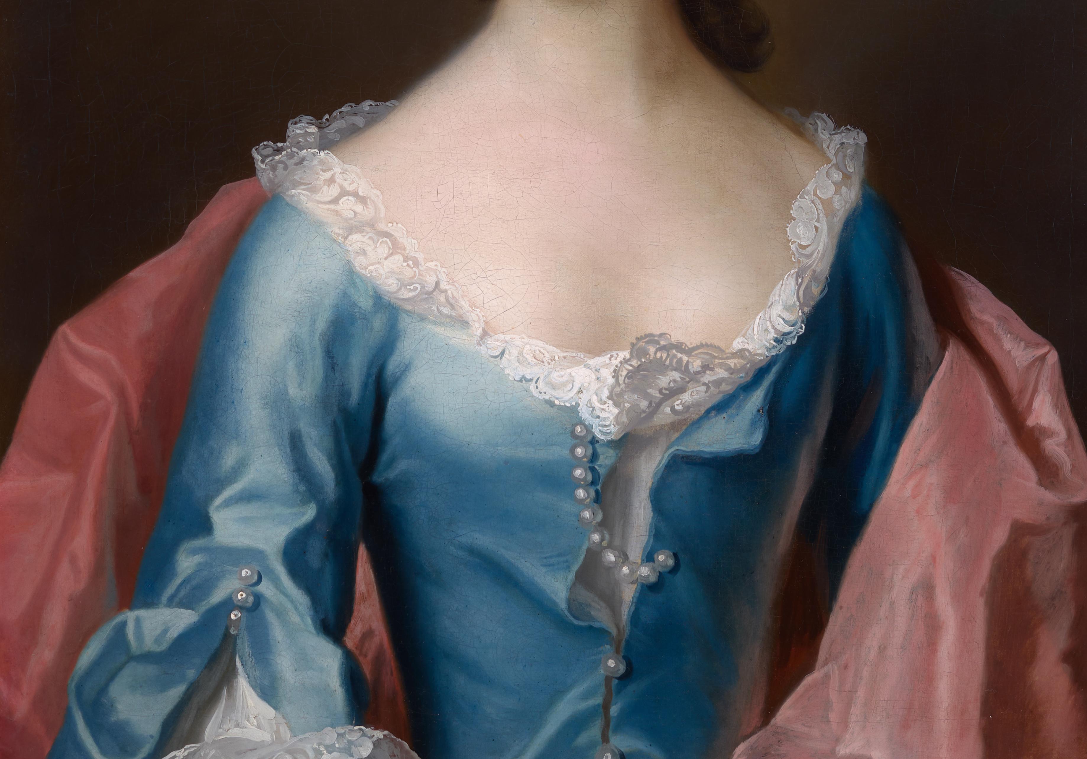 Retrato de una Dama, Dorothy Wood con Vestido Azul c.1750 pintura Marco Fino Tallado 2