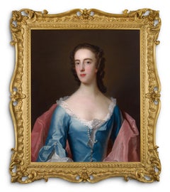 Retrato de una Dama, Dorothy Wood con Vestido Azul c.1750 pintura Marco Fino Tallado