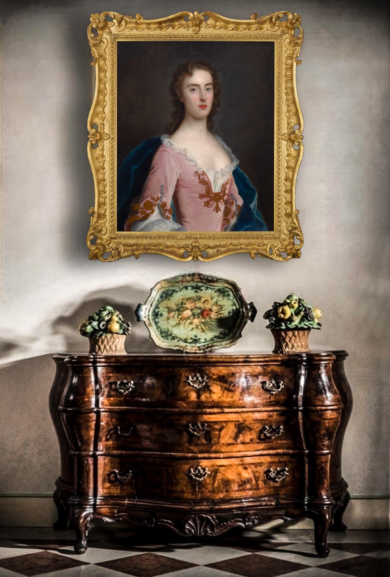 Portrait of a Lady Jane Wood in Pink Dress c.1750 oil painting Fine Carved Frame - Painting by John Theodore Heins