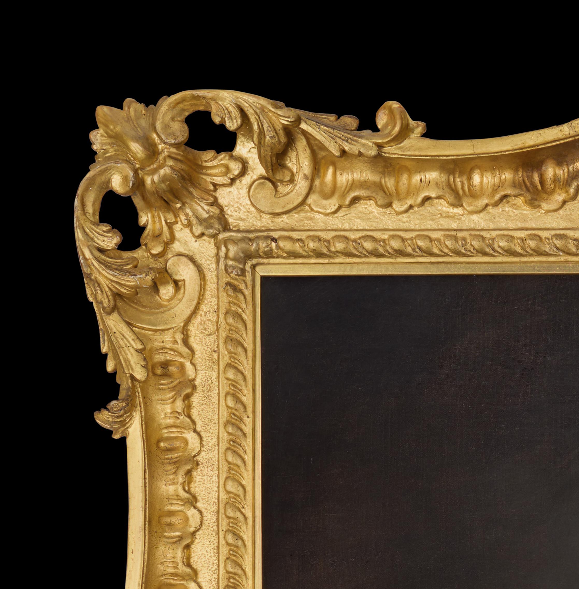 Portrait of a Lady Jane Wood in Pink Dress c.1750 oil painting Fine Carved Frame - Brown Portrait Painting by John Theodore Heins