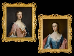 Englische Porträts der Dame, Dorothy & Jane Wood, um 1750, bemerkenswerte geschnitzte Rahmen