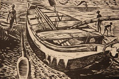 "Fanti Fishing Boat" Abstract Figurative Woodblock Print Edition 36 of 86